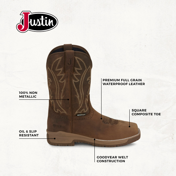 Justin Men's Brown Nitread Waterproof Oil & Slip Resistant Work Boots - Image 1
