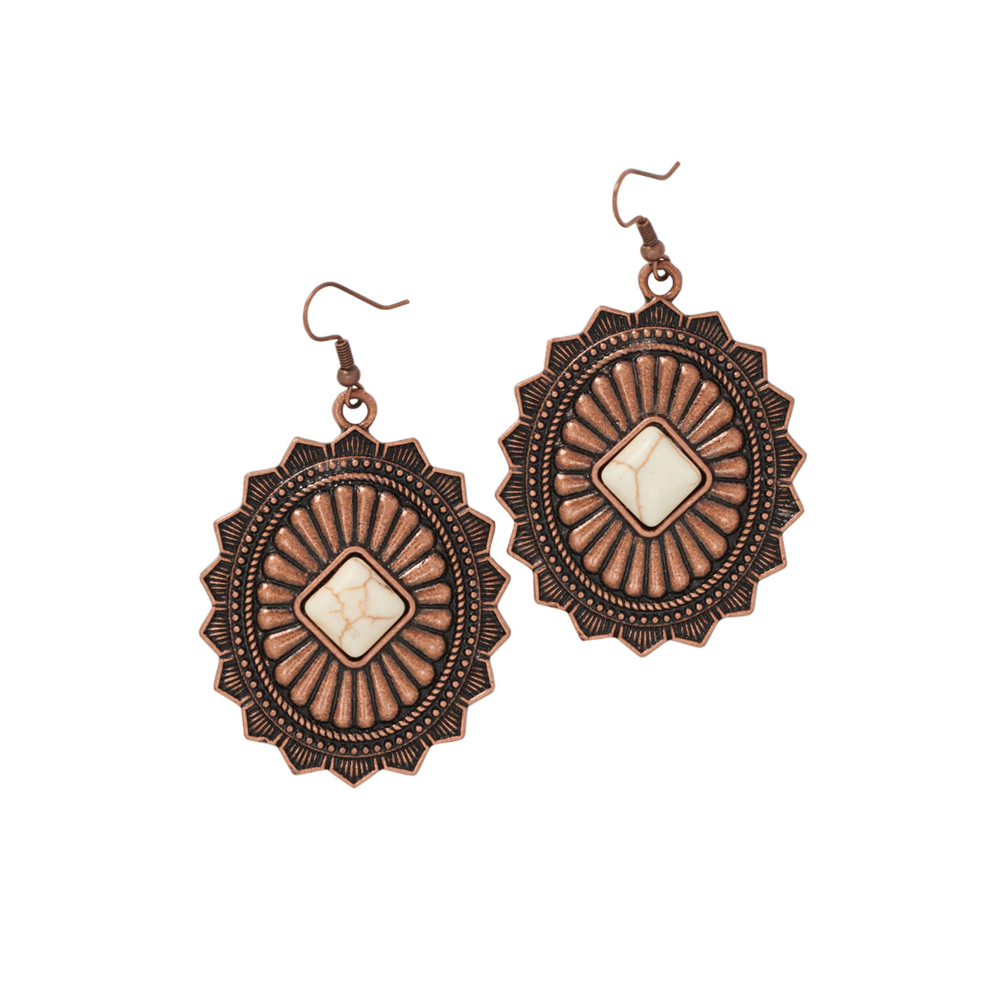 Southern Grace Copper & Cream Concho Dangle Earrings - Image 1