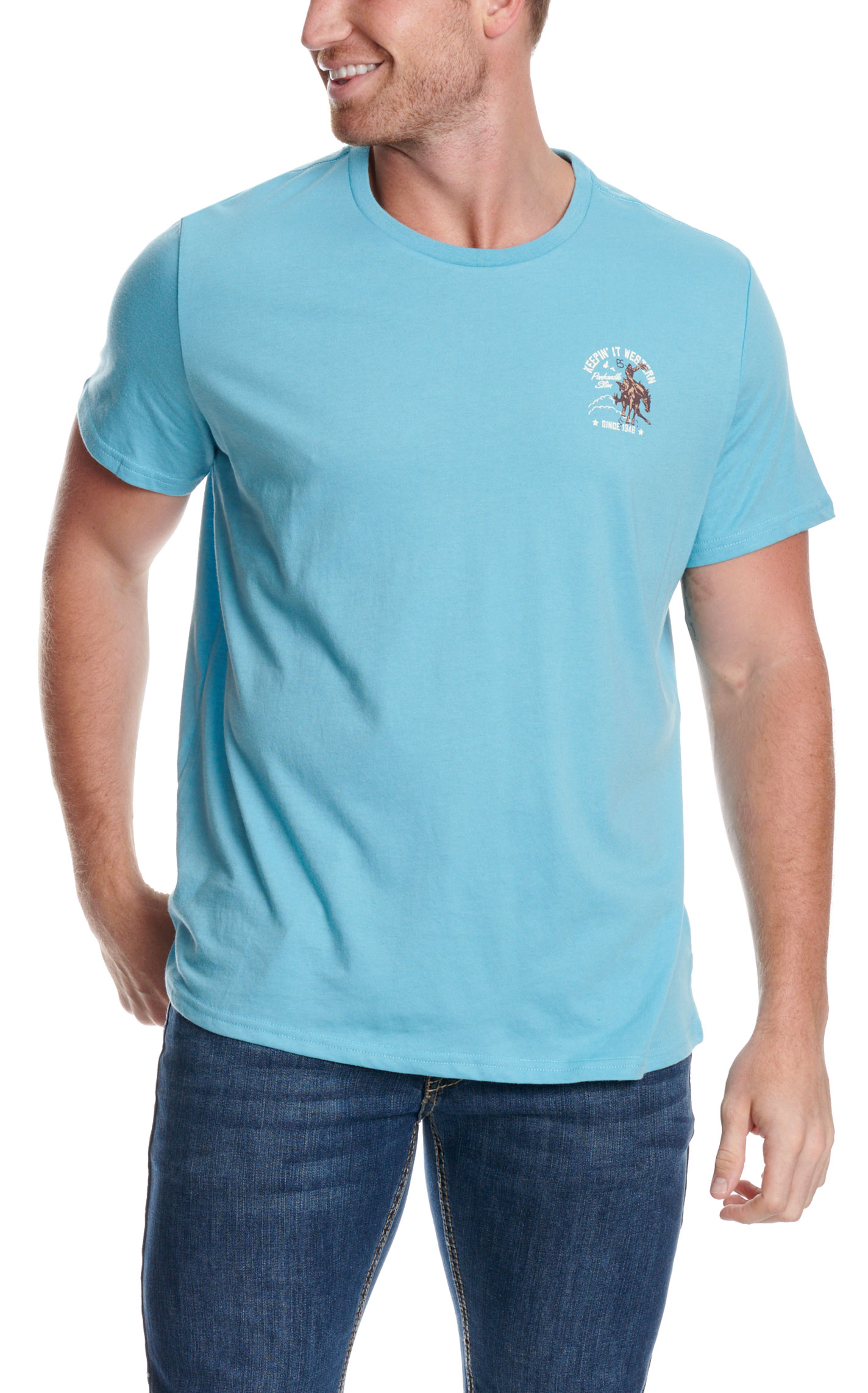 Panhandle Slim Unisex Light Teal Keepin' It Western Graphic T-Shirt - Image 1