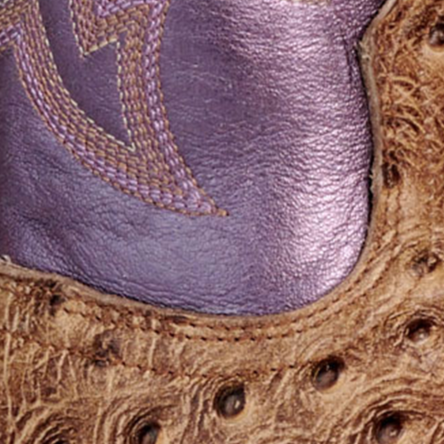 Cavender’s Women’s Endurance Sand Ostrich Print and Metallic Purple Wide Square Toe Cowboy Boots - Image 1