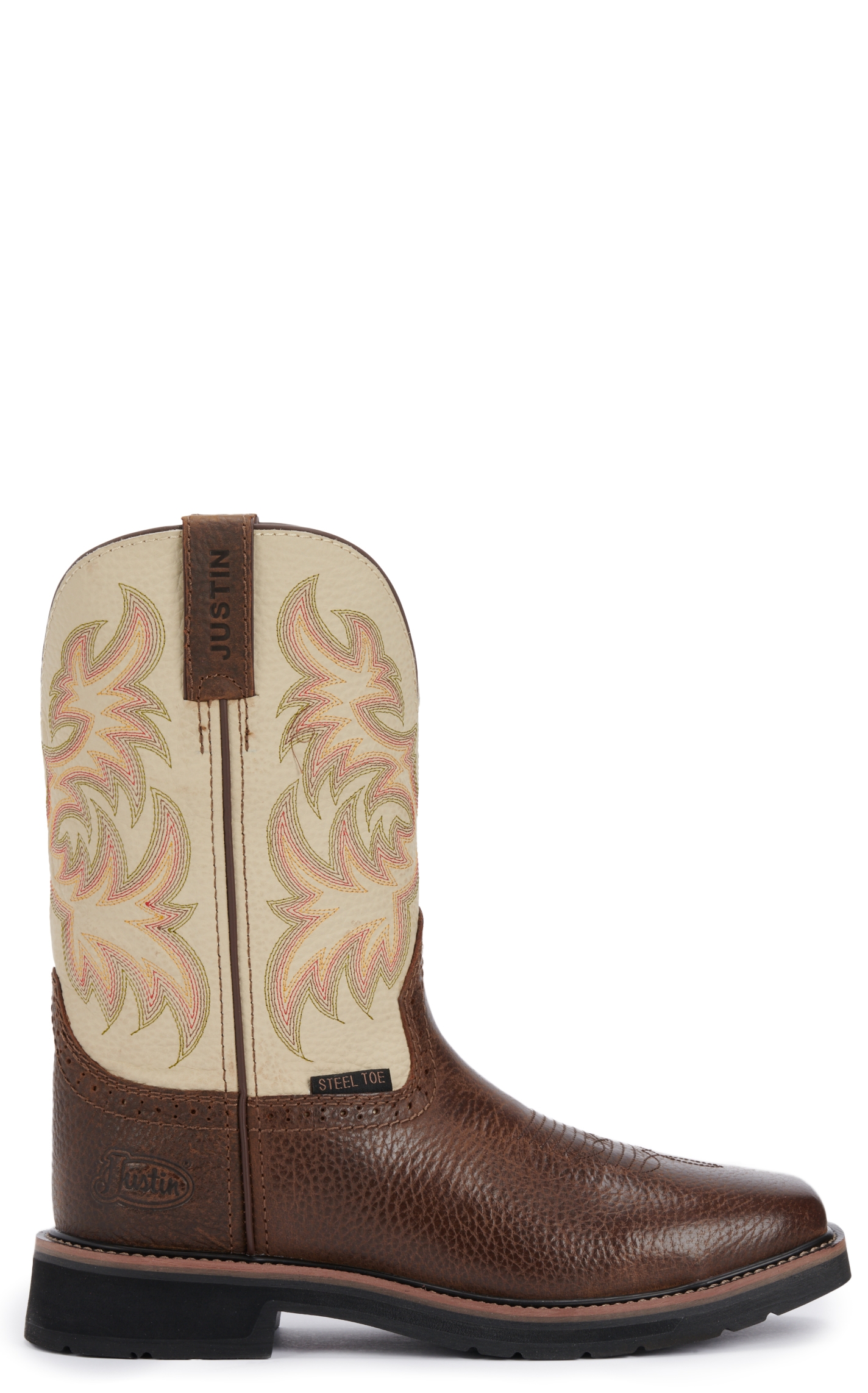 Justin Men's Stampede Driller Rich Brown and Ivory Square Steel Toe Work Boot - Image 1
