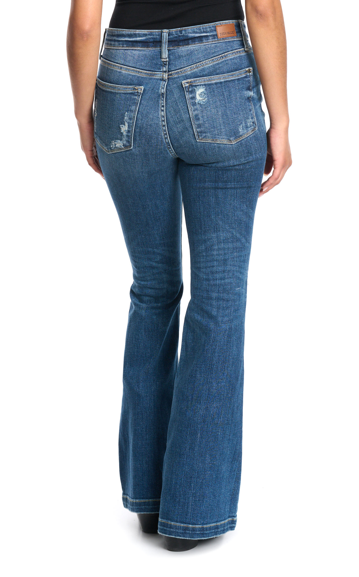 Judy Blue Women's Dark Button Distressed Flare Jeans - Plus Sizes - Image 1