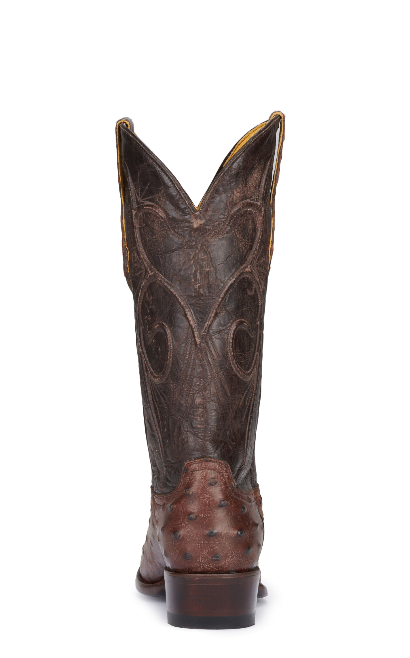 Cavender's Men's Chocolate and Brown Ostrich Print R-Toe Cowboy Boots - Image 1