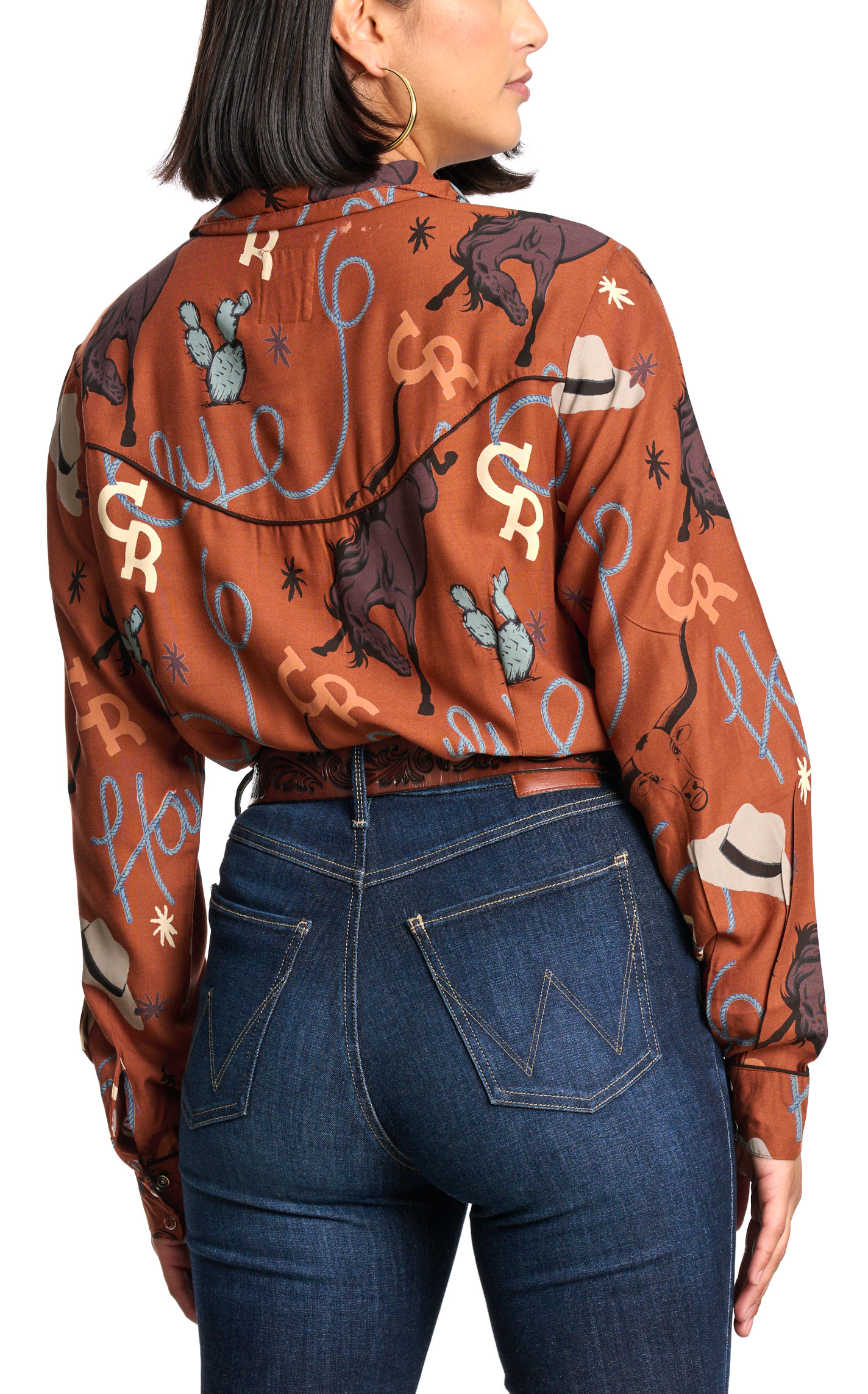 Cotton & Rye Women's Rich Rust Howdy Print Western Shirt - Image 1