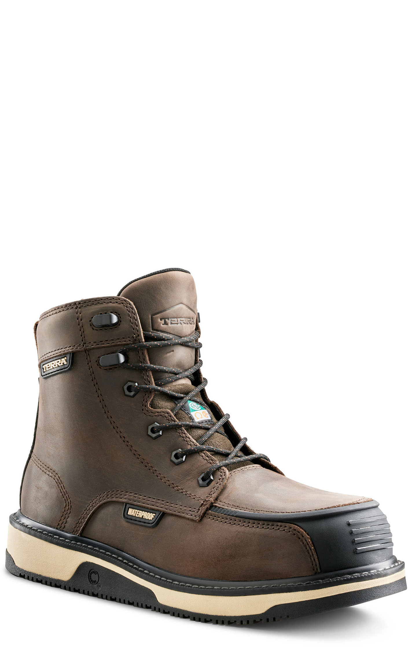 Terra Men’s Dark Brown Ironstone 6” Waterproof Composite Toe Safety Work Boots - Image 1