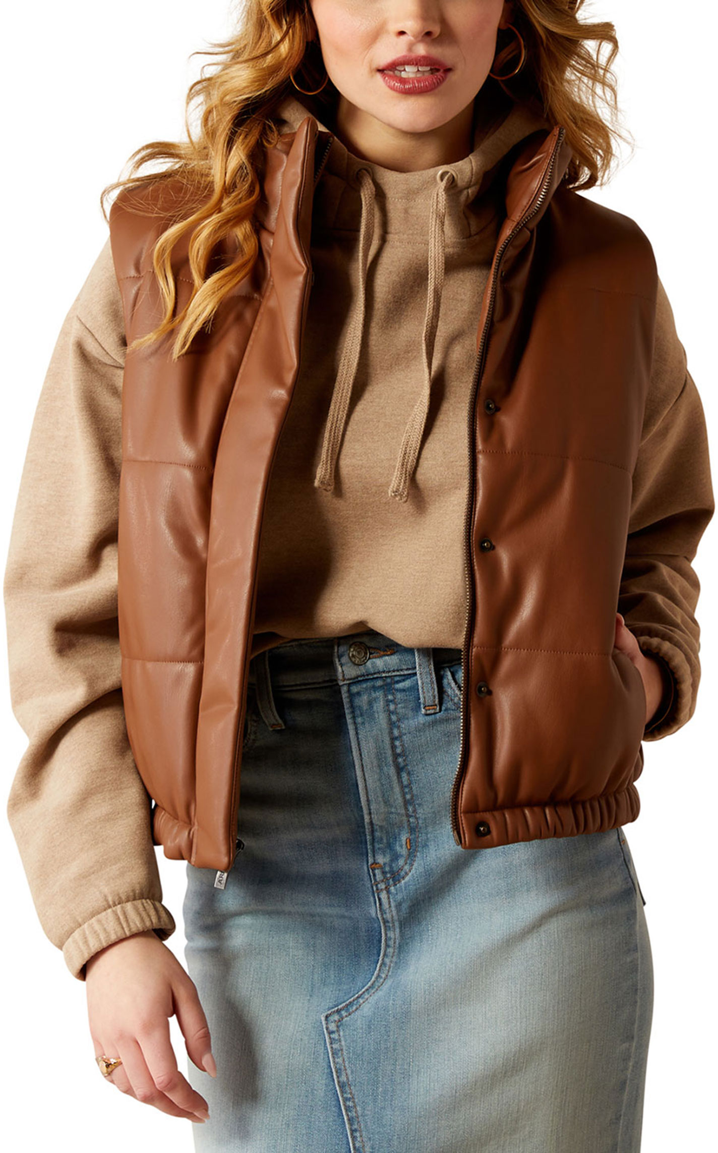 Ariat Women's Caramel Faux Leather Silk Lined Vest - Image 1