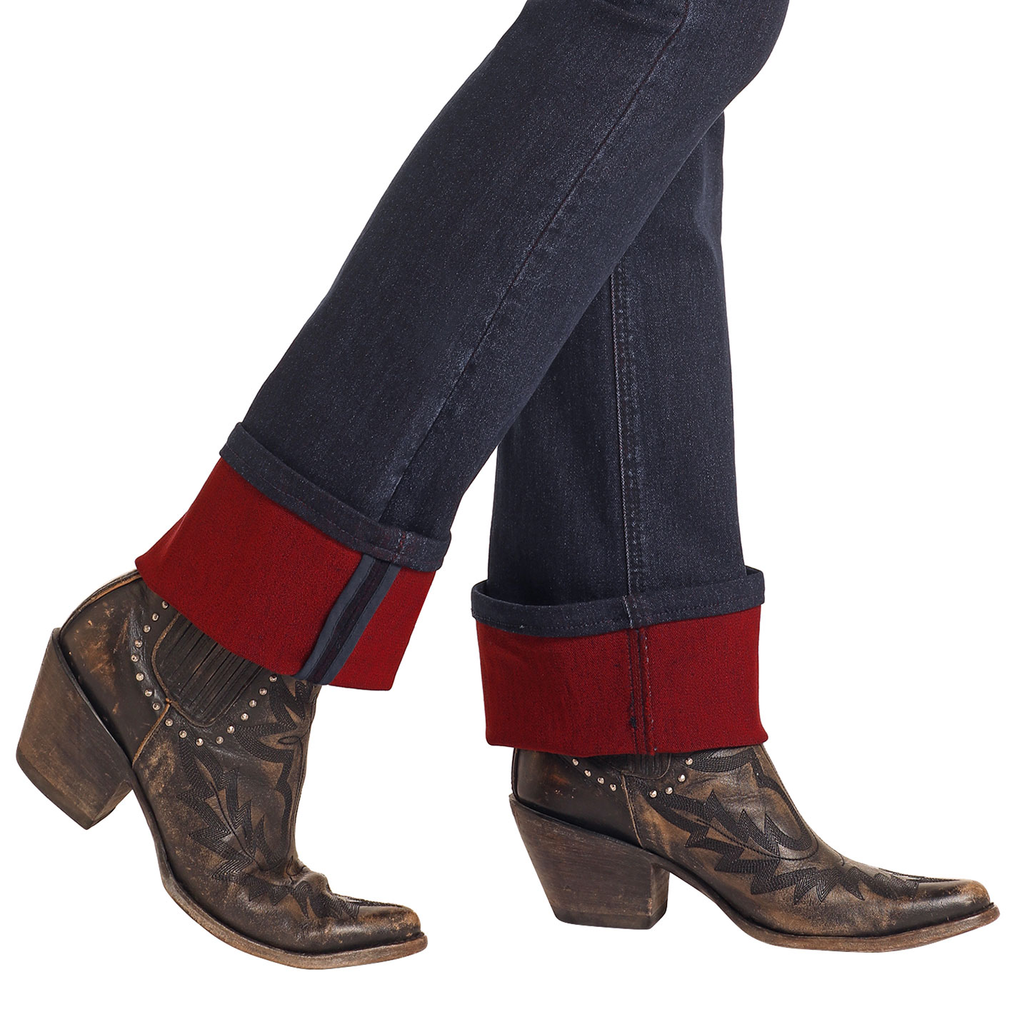 Rock & Roll Denim Women's Dark Wash Red Contrast Cuff Boot Cut Jeans - Image 1