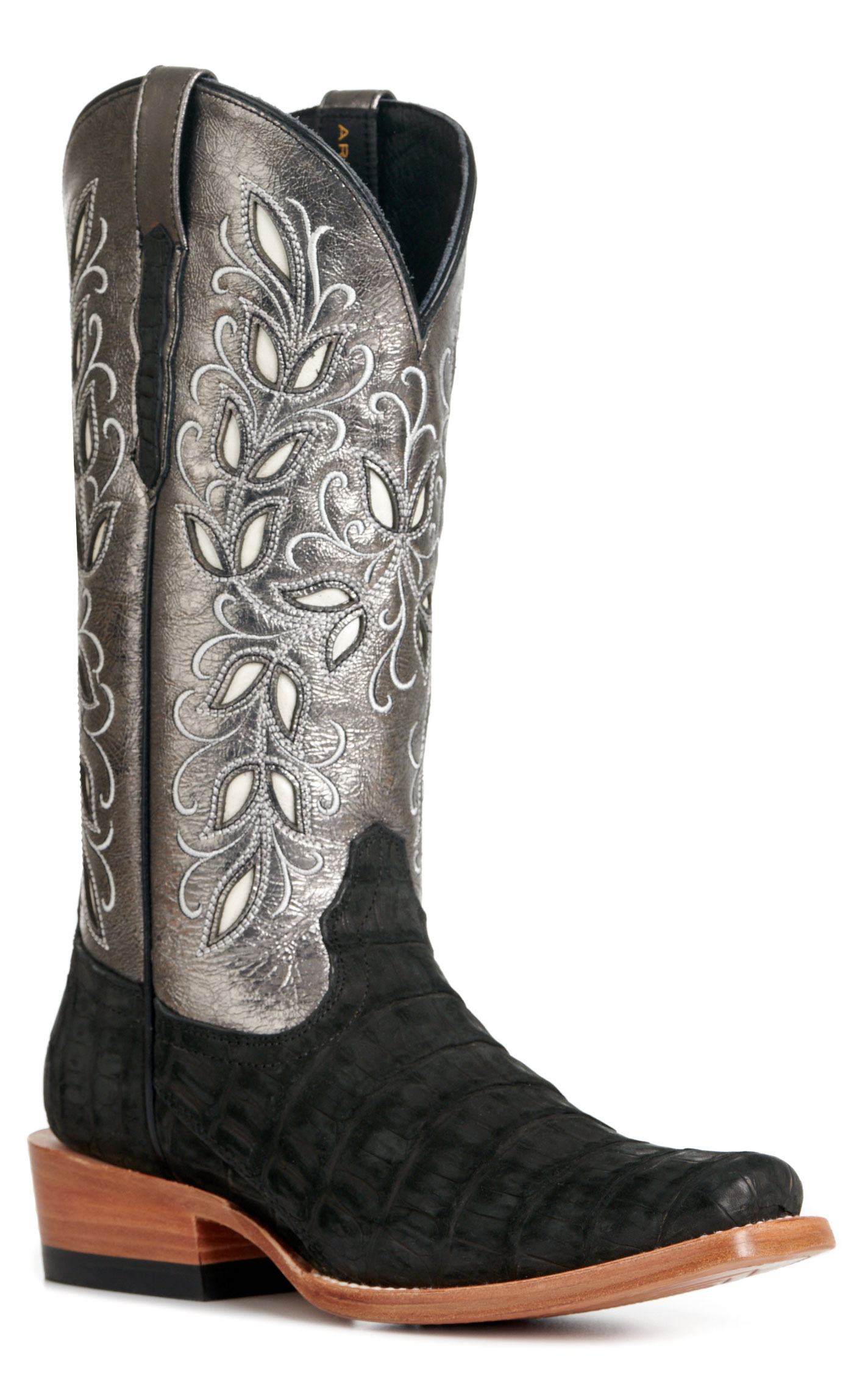 Ariat Women's Futurity Metallic Gray and Black Sueded Caiman Punchy Square Toe Exotic Cowboy Boots - Image 1