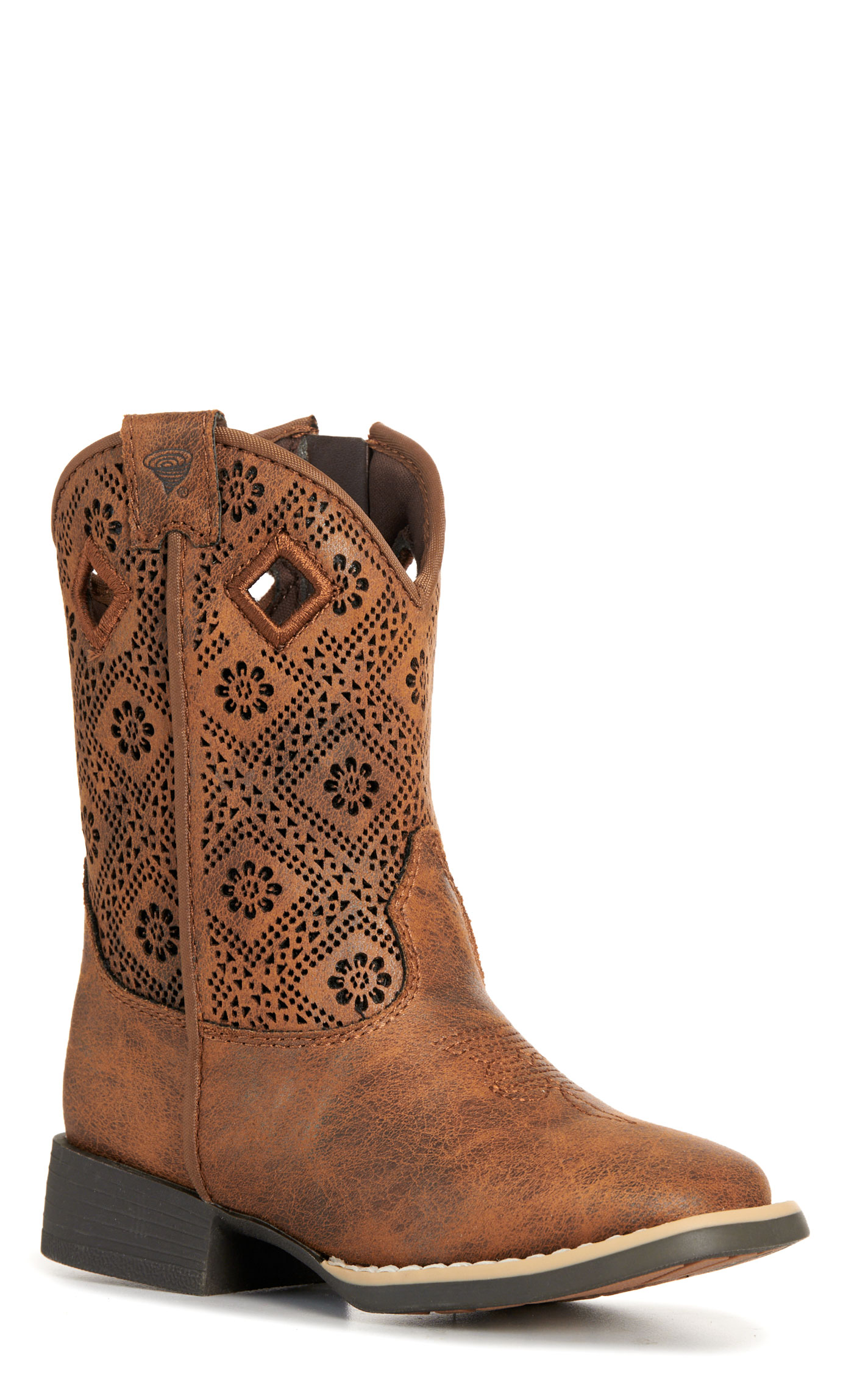 Twister Toddler Prue Caramel Perforated Floral Square Toe Boots - Image 1