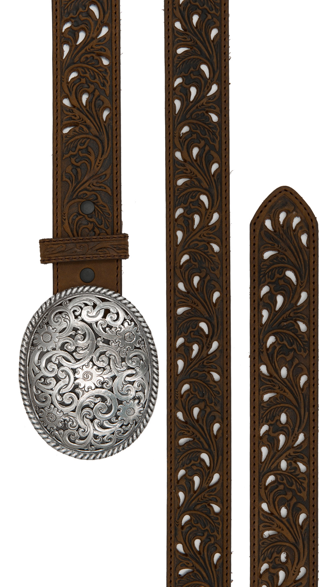 Tony Lama Women's Brown Pierced Filigree Trophy Belt - Image 1