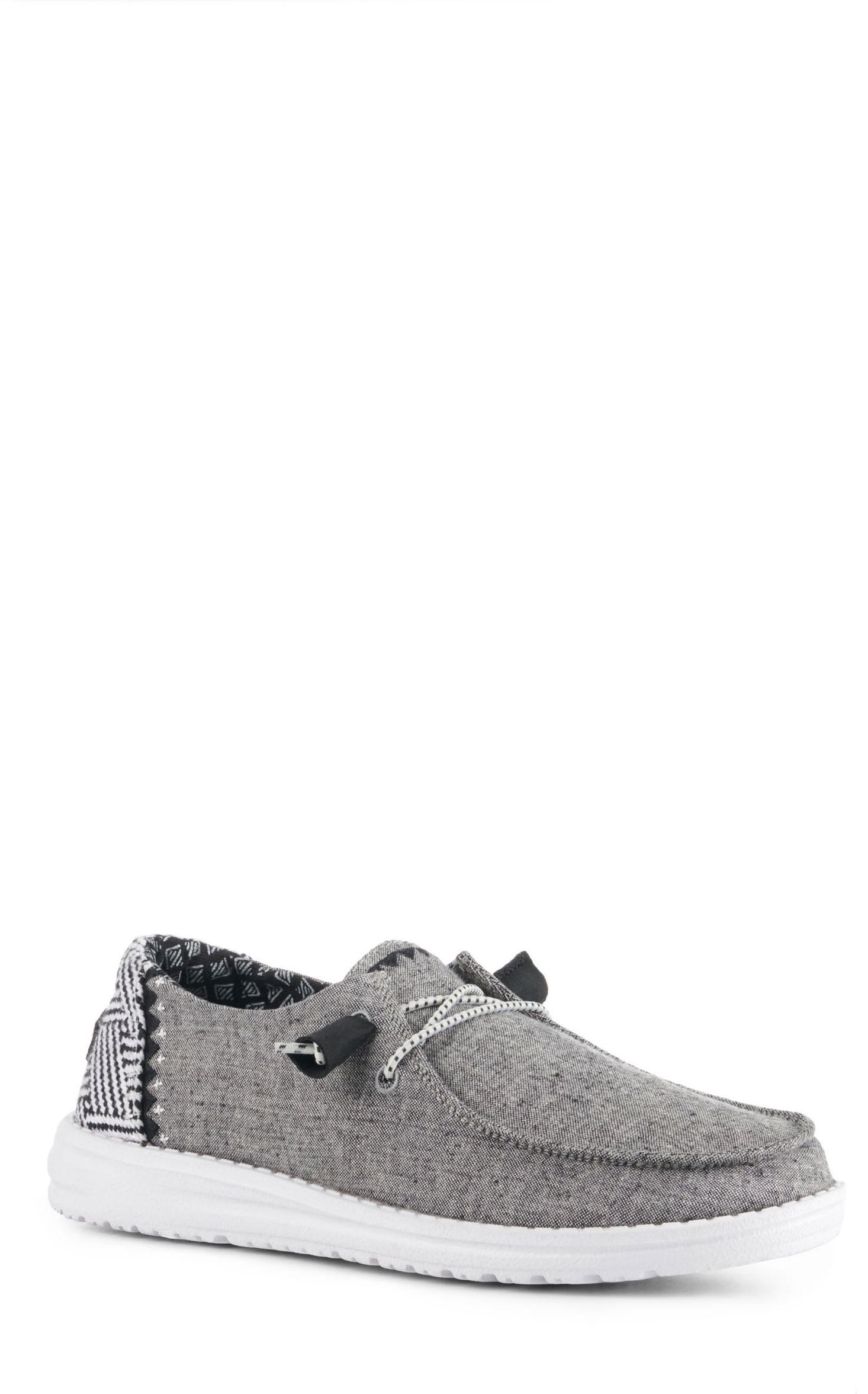 Hey Dude Women’s Wendy Chambray Onyx Black Moc Toe Lace Up Casual Shoes - Image 1