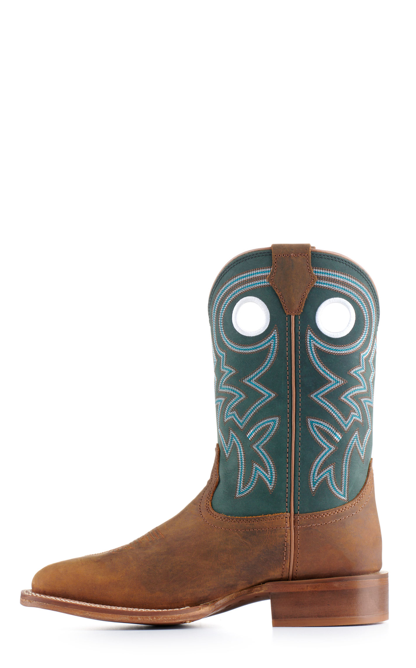 Justin Men's Frontier Tuf Brown and Green Wide Square Toe Cowboy Boots - Image 1
