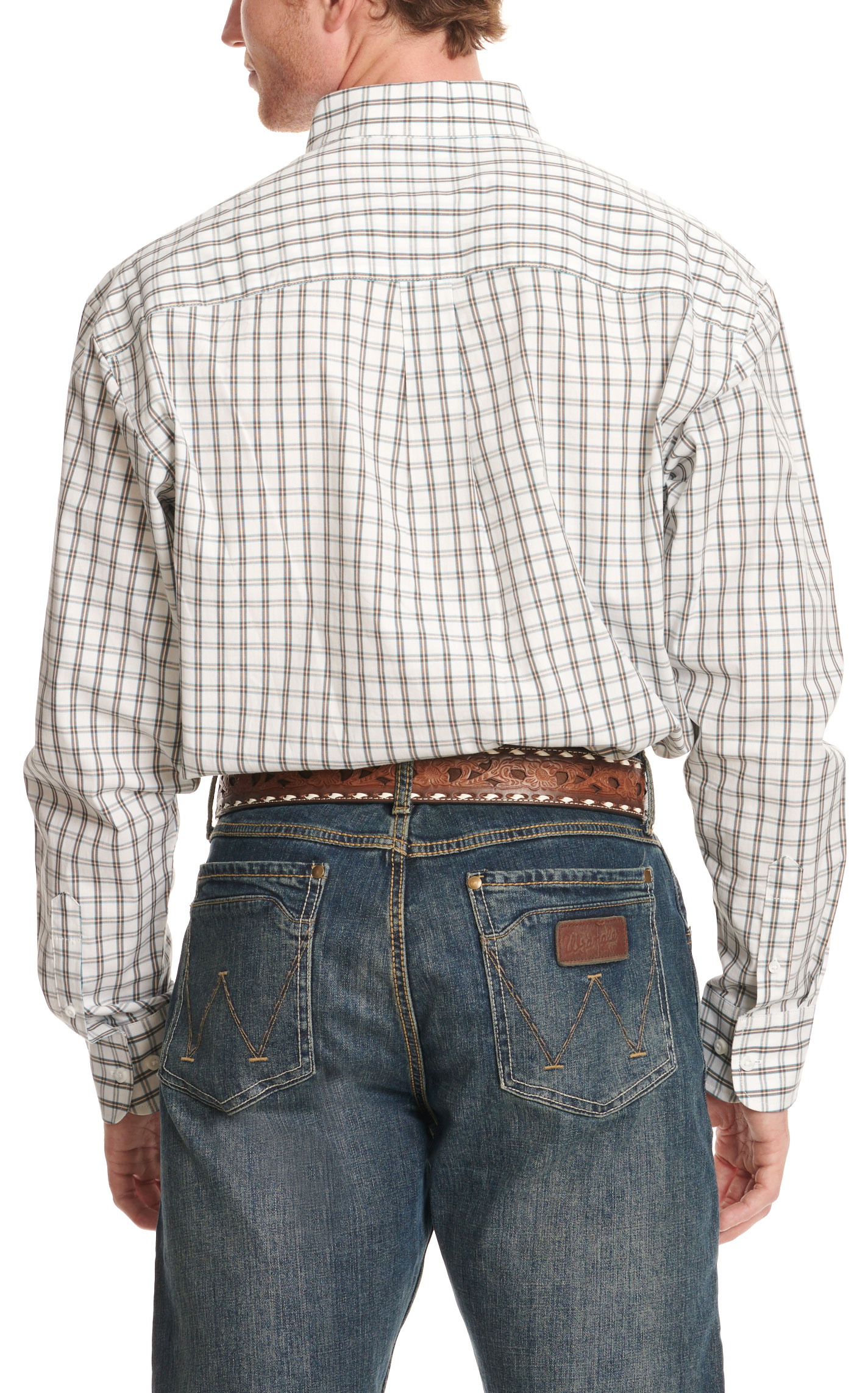 Wrangler Men's George Strait Collection Chocolate & Turquoise Plaid Western Shirt - Image 1