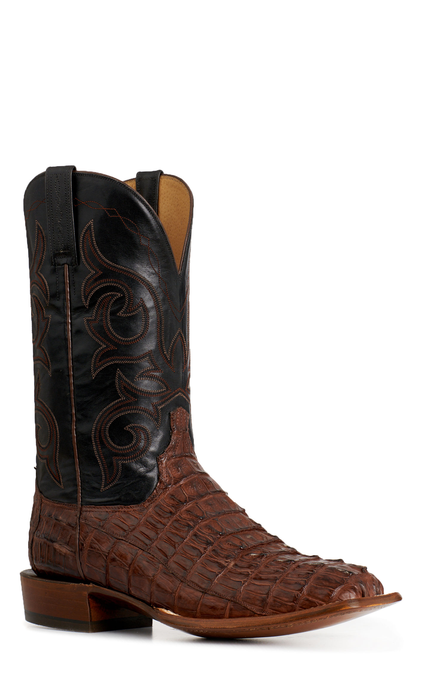 Lucchese Men's Burnt Umber Black Caiman Wide Square Toe Cowboy Boots - Image 1
