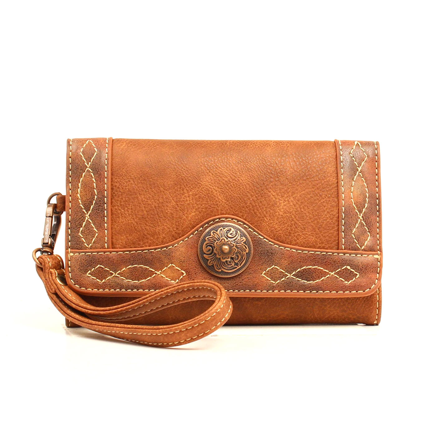 Blazin Roxx Cinnamon Leather Ivy Stitch Wristlet Clutch