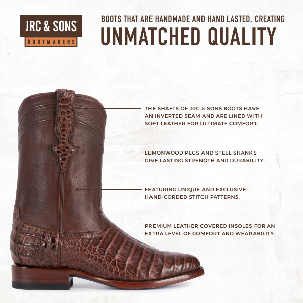 JRC & Sons Men's Shaw Caiman Belly Round Toe Exotic Roper Boot in Cigar - Image 1