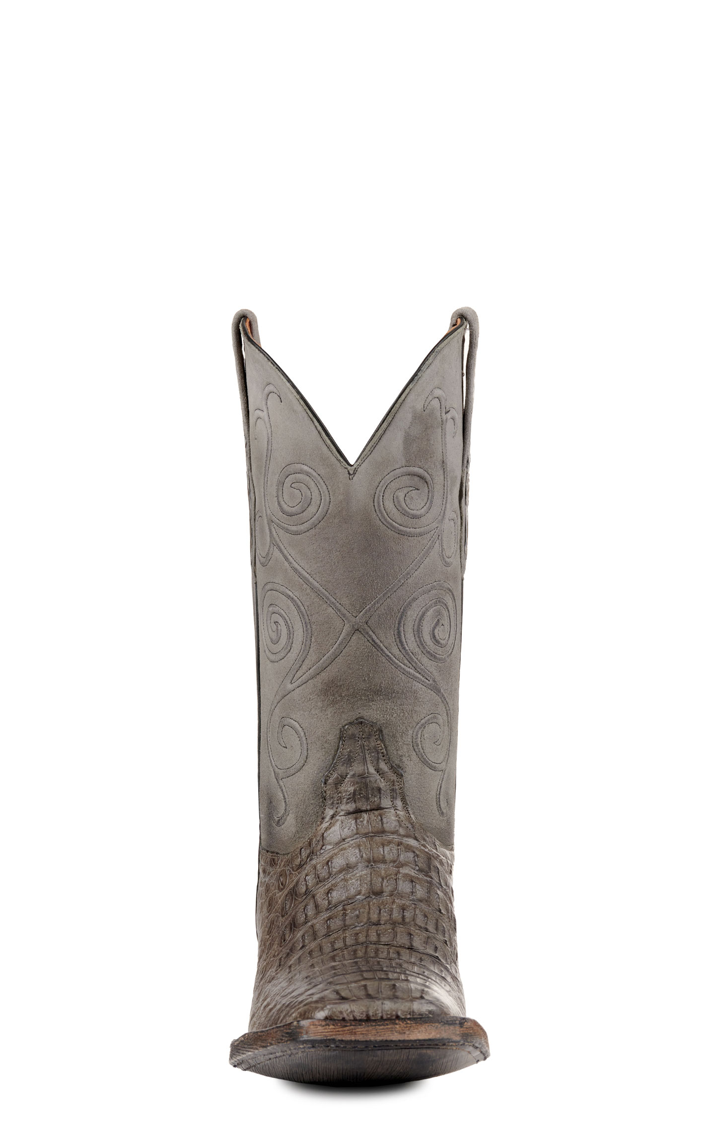Black Jack Men's Burnished and Dark Gray Caiman Hornback Wide Square Toe Exotic Cowboy Boots - Image 1