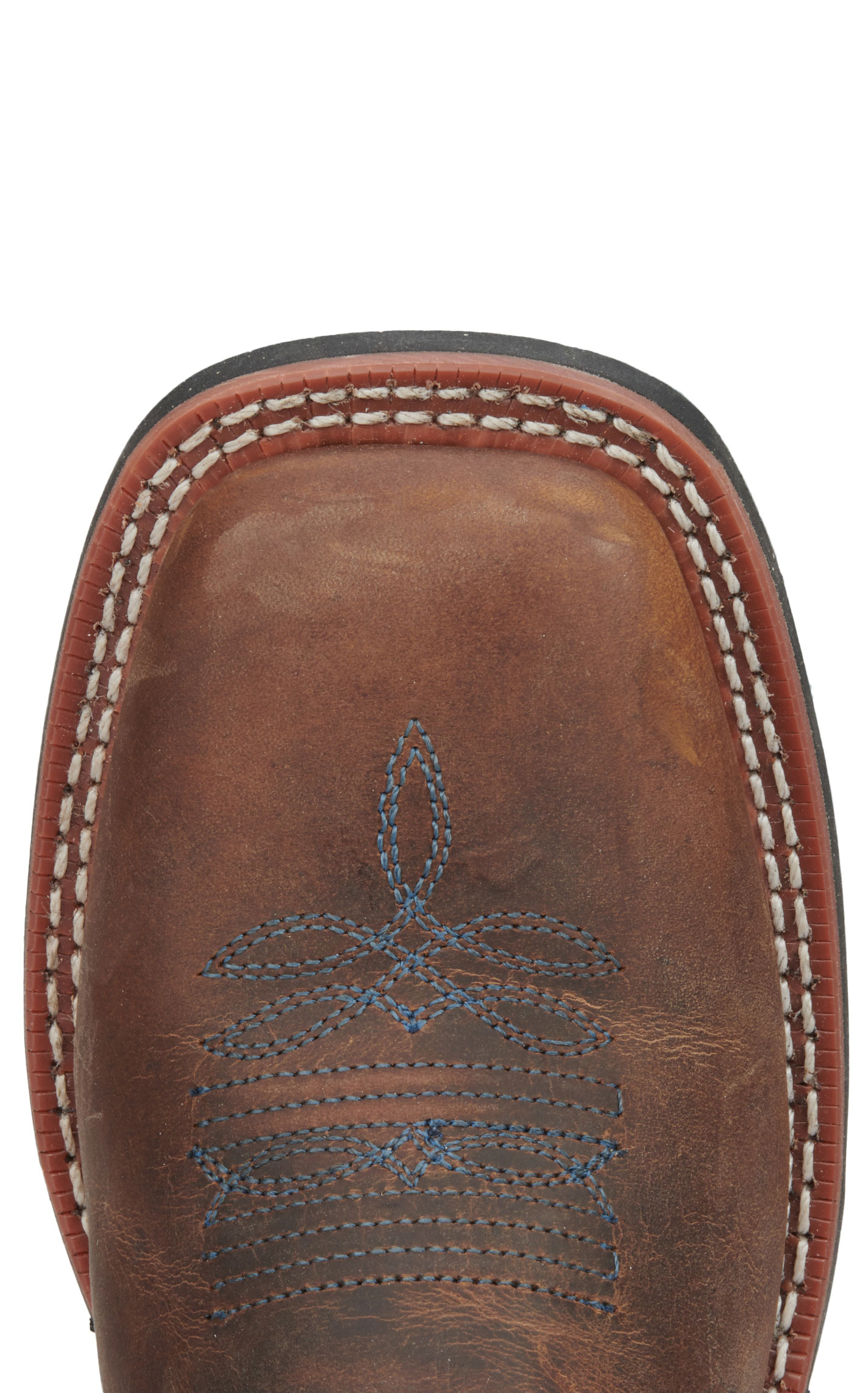 Laredo Women's Isla Tan Distressed Leather with Blue Denim Top Square Toe Cowboy Boots - Image 1