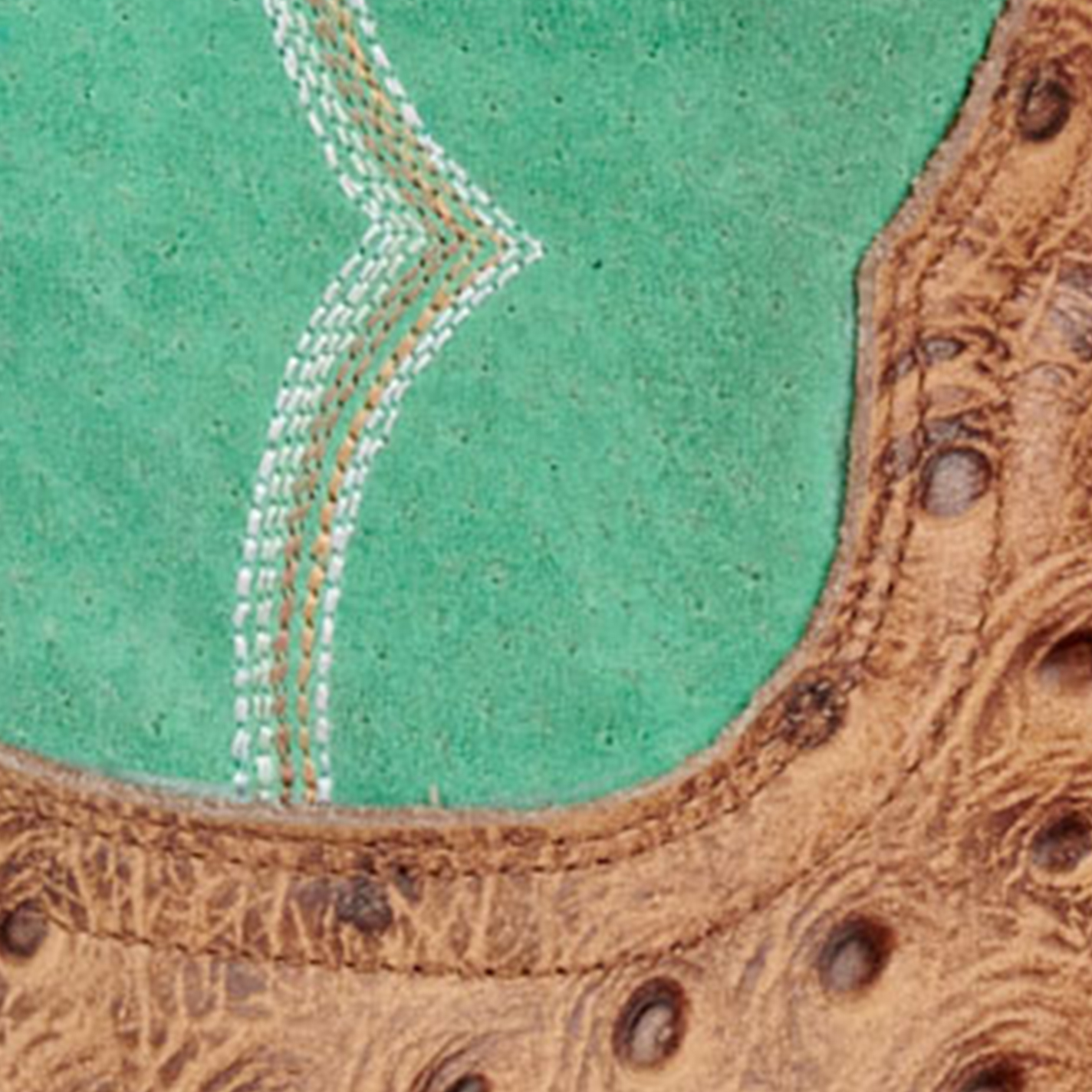 Cavender’s Women’s Intrepid Saddle Tan Ostrich Print and Green Wide Square Toe Cowboy Boots  - Image 1