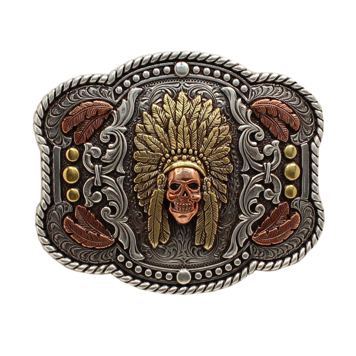 Nocona Silver With Two-Tone Skull Chief Scallop Buckle  - Image 1