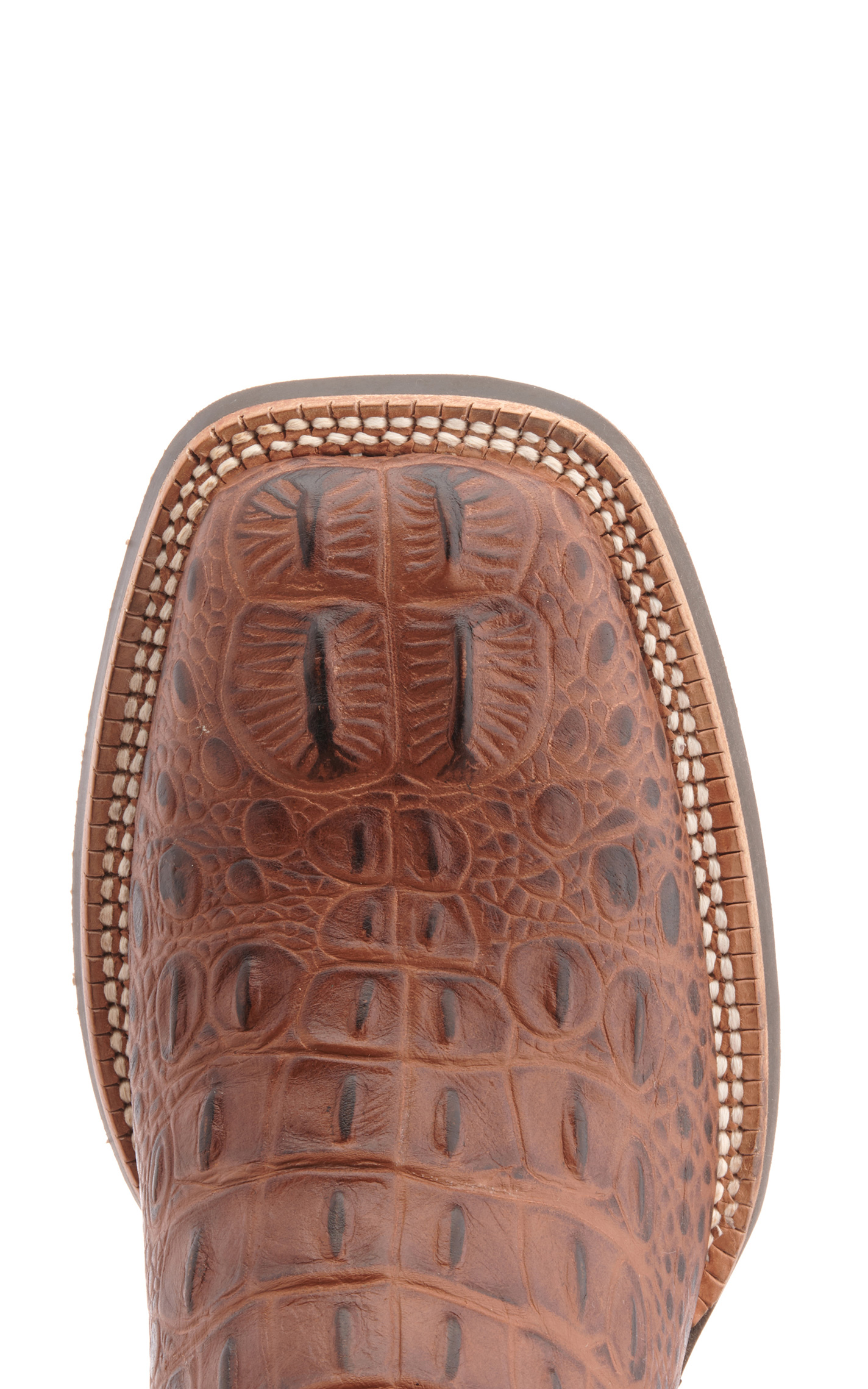 Cavender's Men's Intrepid Antique Cognac Hornback Alligator Print and Bone Wide Square Toe Cowboy Boot - Image 1