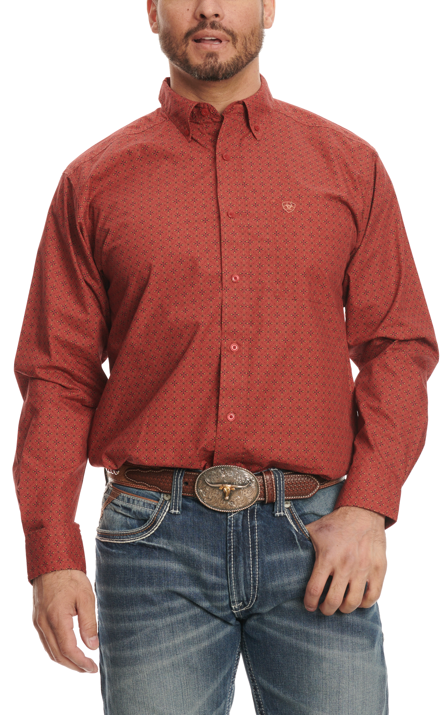 Ariat Men's Sanders Rusty Red Geo Print Western Shirt - Image 1