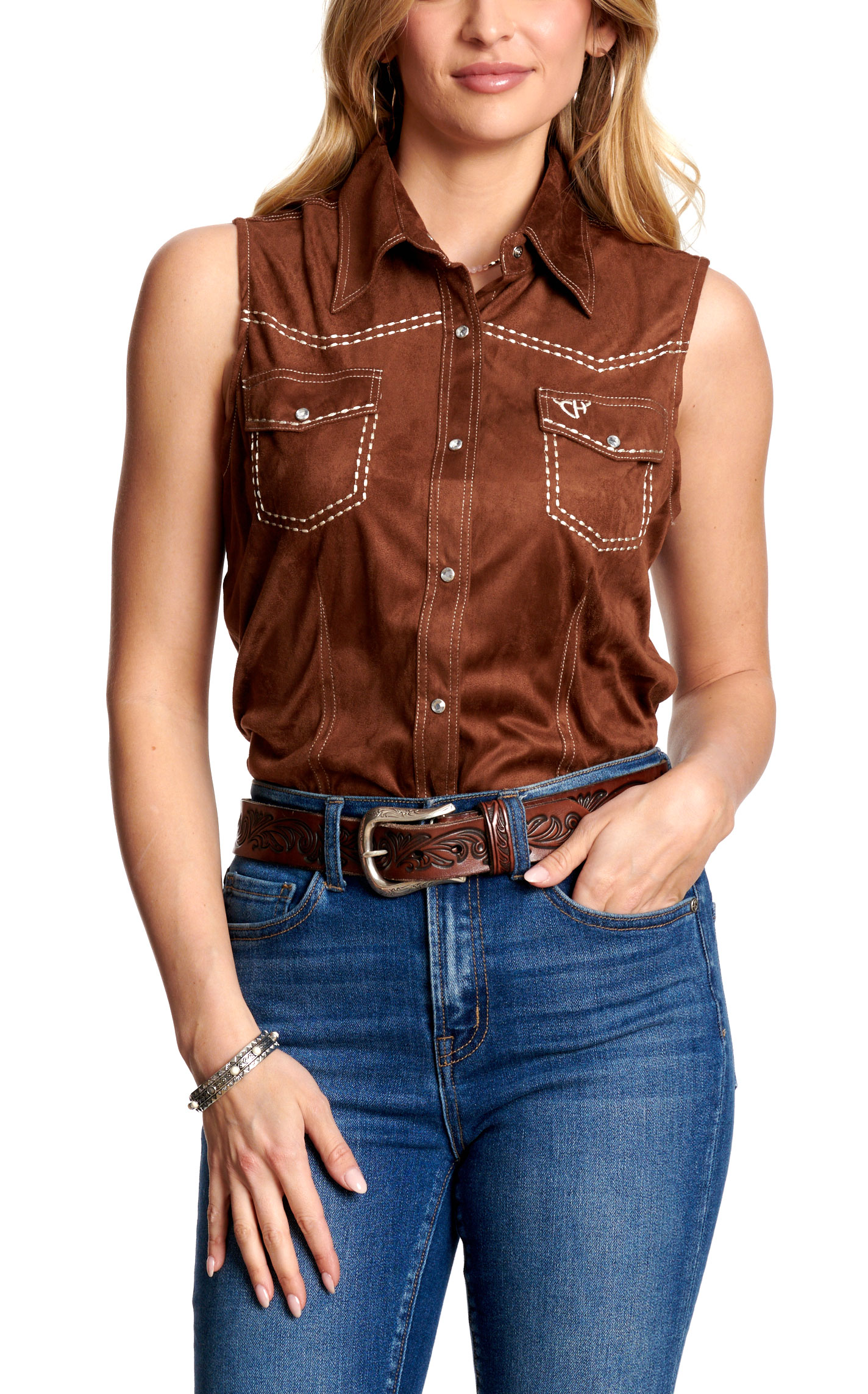 Cowboy Hardware Women's Dark Chocolate Faux Suede Sleeveless Top - Image 1