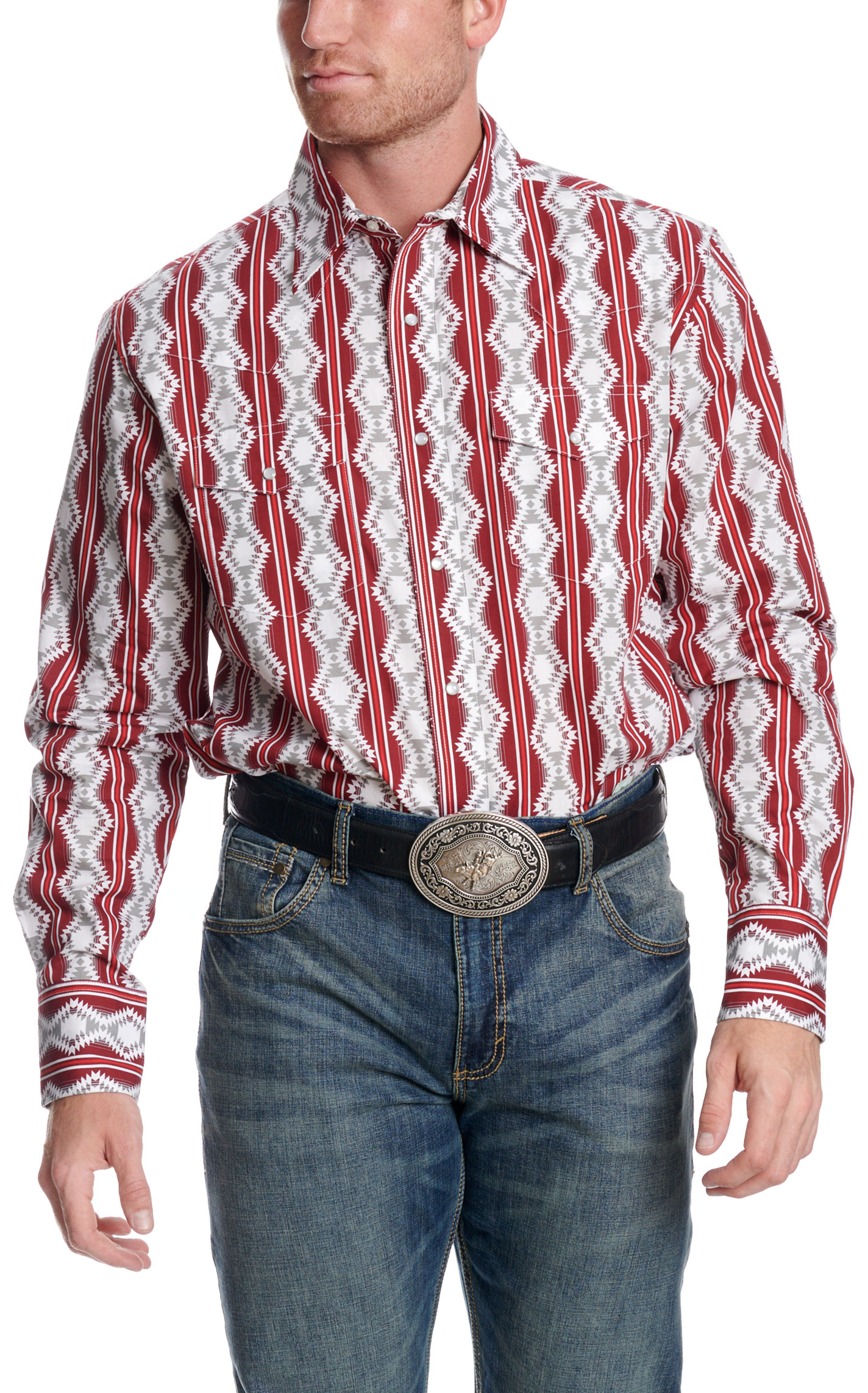 Checotah Men's Red Aztec Print Western Shirt - Image 1