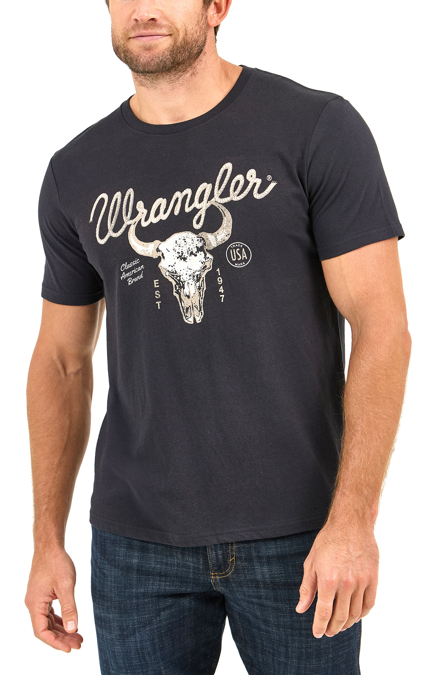 Wrangler Men's Washed Black Steer Head Logo Graphic T-Shirt - Image 1