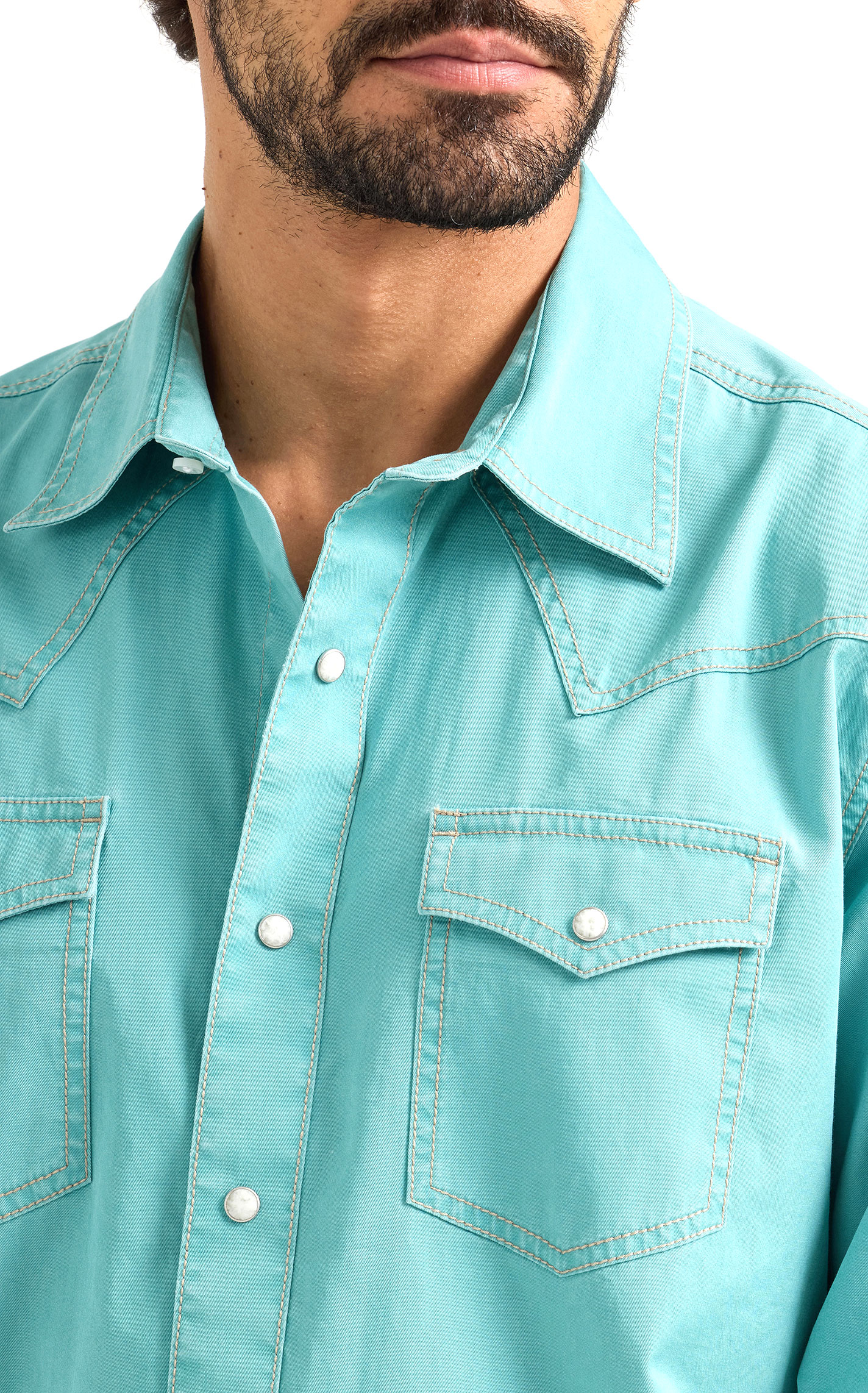 Wrangler Retro Men's Solid Turquoise Western Shirt - Image 1