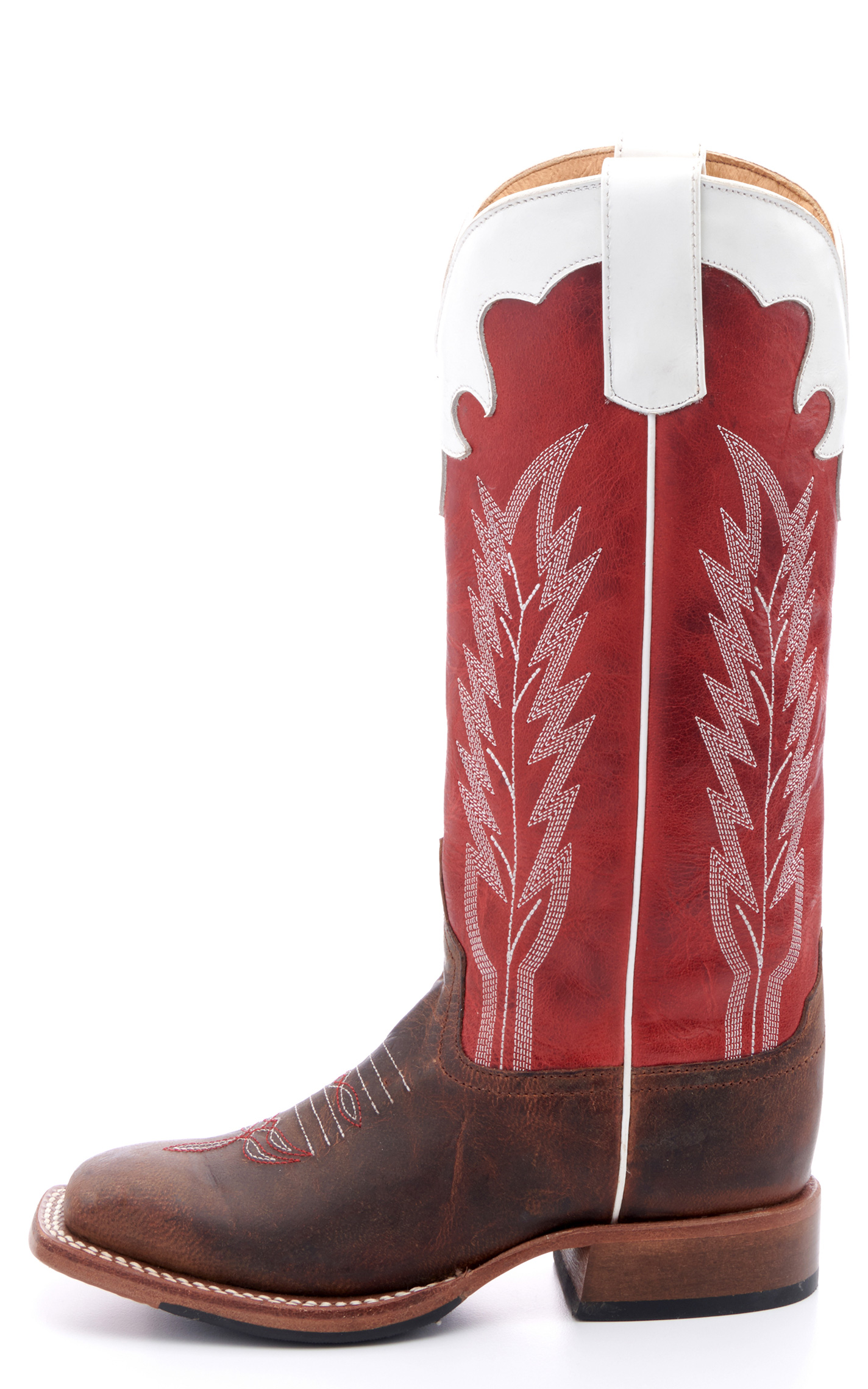 Anderson Bean Youth Brown and Red Square Toe  Tall Cowboy Boots - Image 1