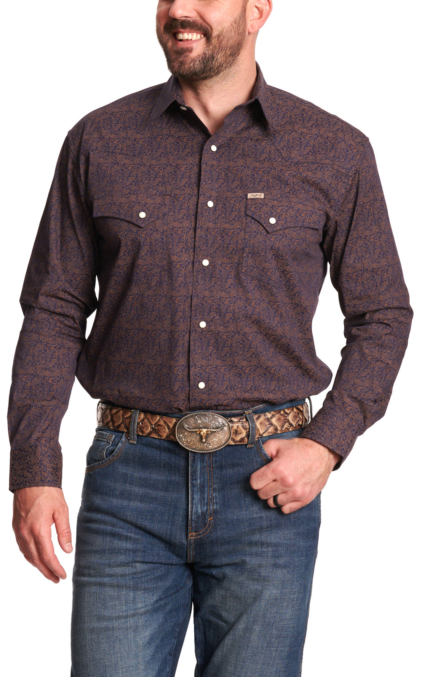 Rafter C Men's Navy Paisley Western Shirt - Image 1