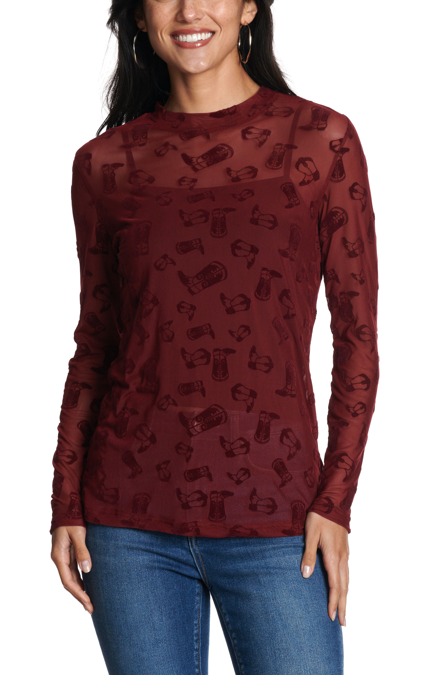 Merigold Kiss Women's Blame It On Boots Wine Mesh Top - Image 1