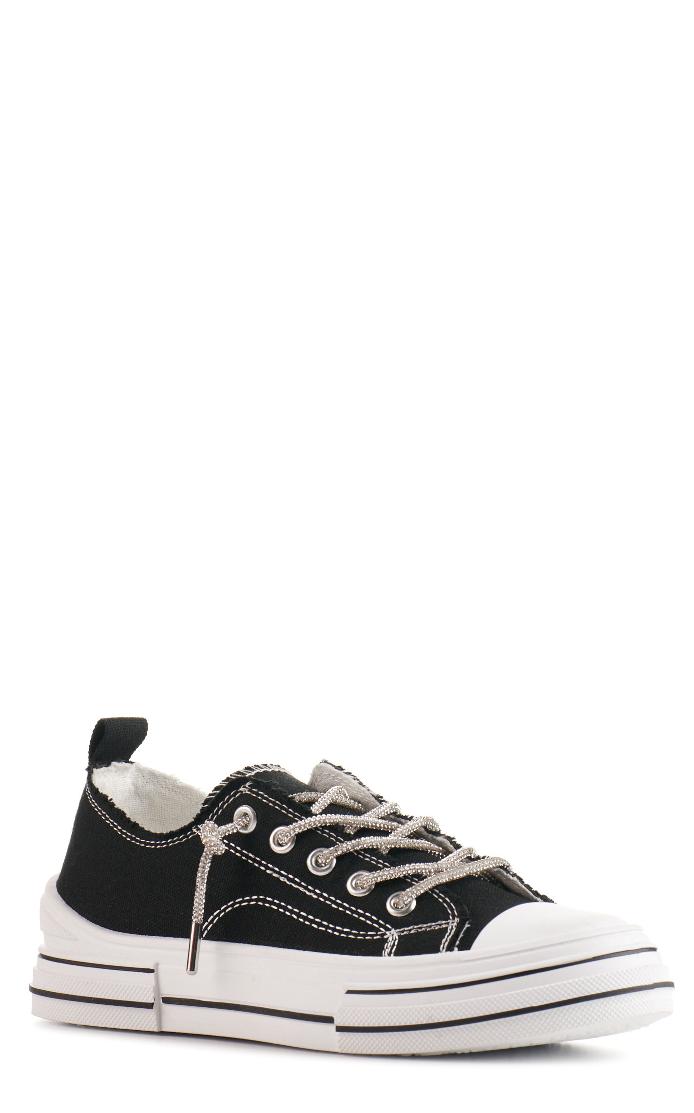 Very G Women's Aman Black with Silver Bling Laces Platform Sneakers - Image 1