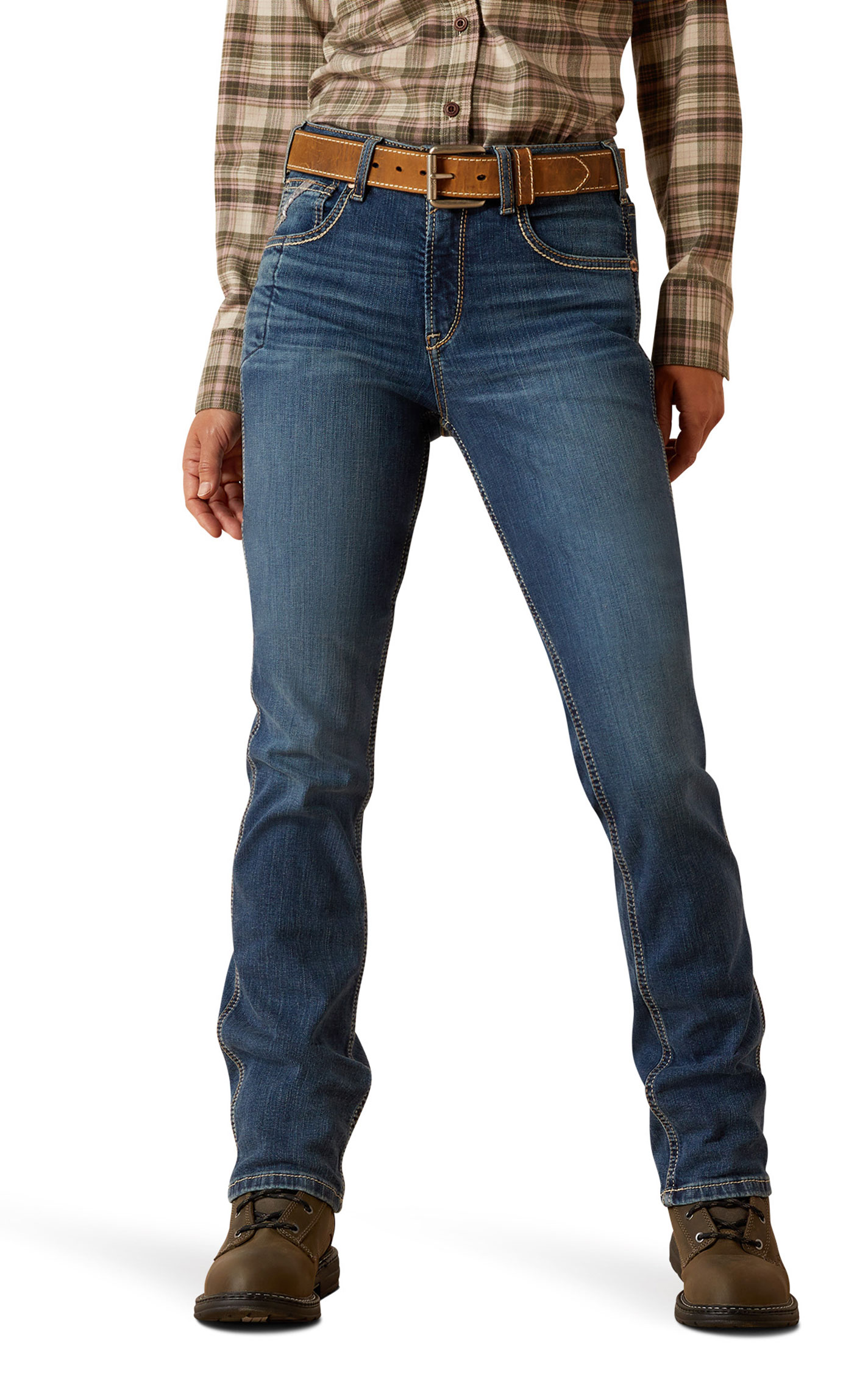 Ariat Rebar Women's DuraStretch Riveter Dark Wash Straight La Jolla Work Jeans - Image 1