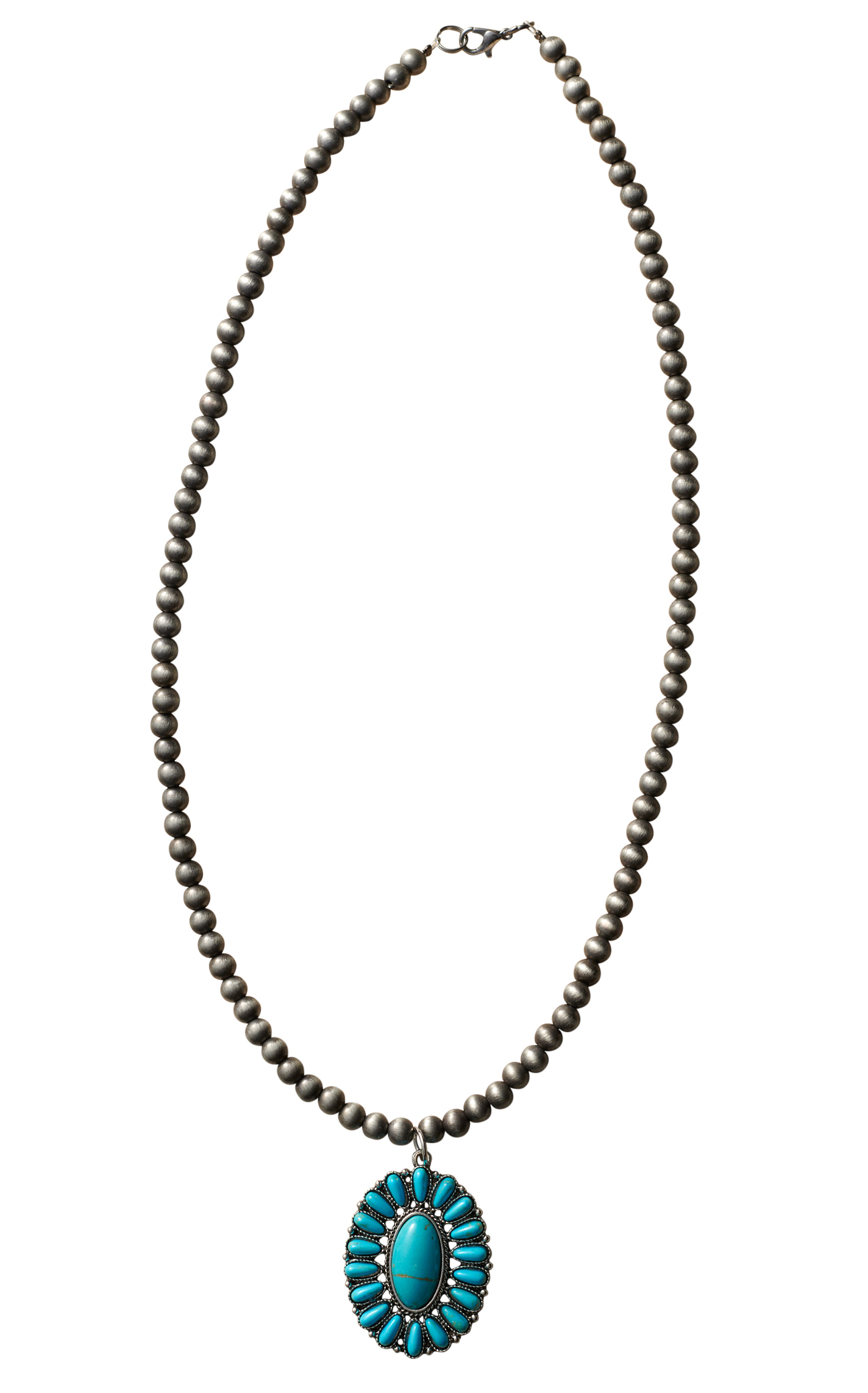 Rockin C Silver Navajo Pearls & Turquoise Concho Necklace - Image 1