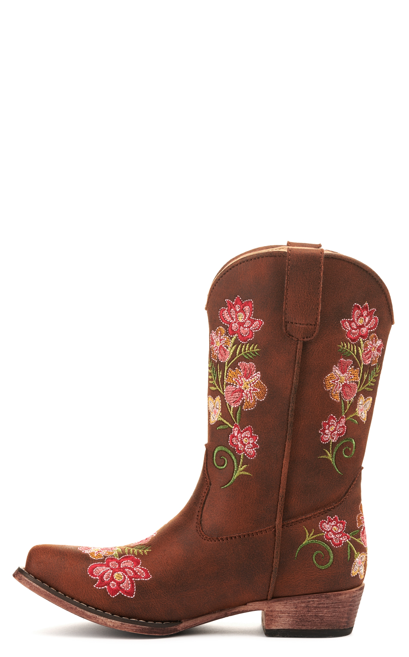 Roper Girls' Brown with Floral Embroidery Snip Toe Cowboy Boot - Image 1