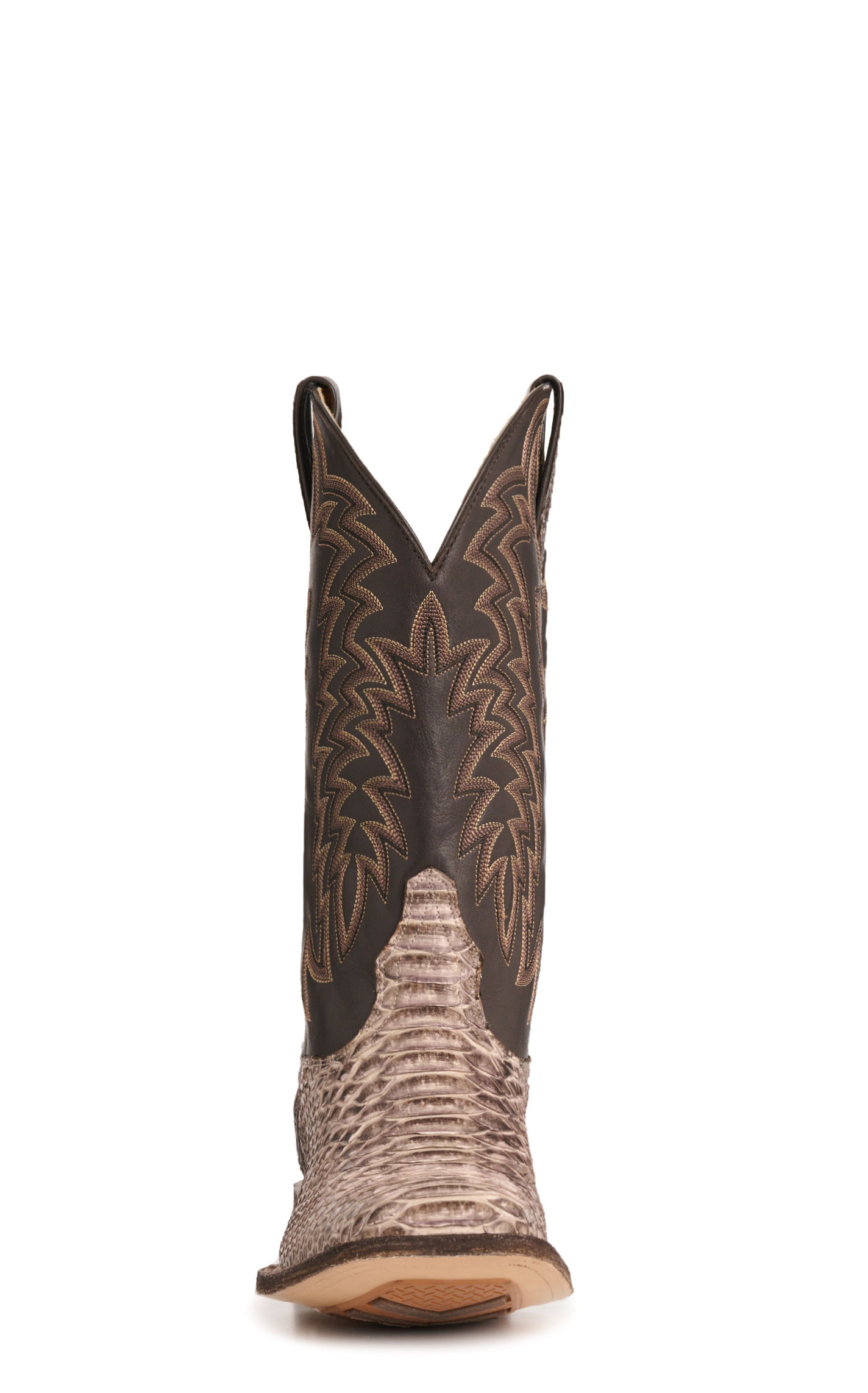 Cavender's Men's Endurance Natural Python and Chocolate Wide Square Toe Exotic Cowboy Boots - Image 1