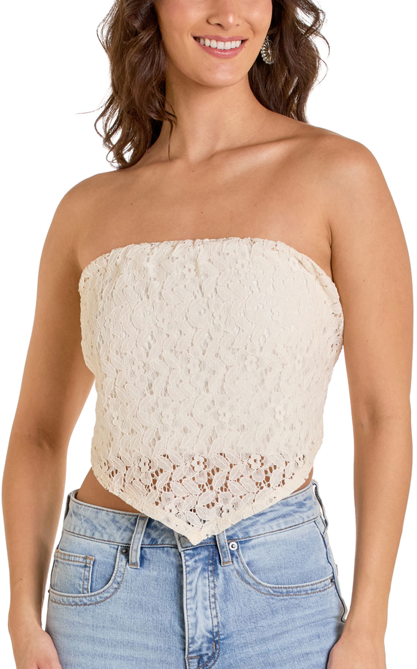 Rock & Roll Denim Women's White Stretch Lace Bandana Top - Image 3