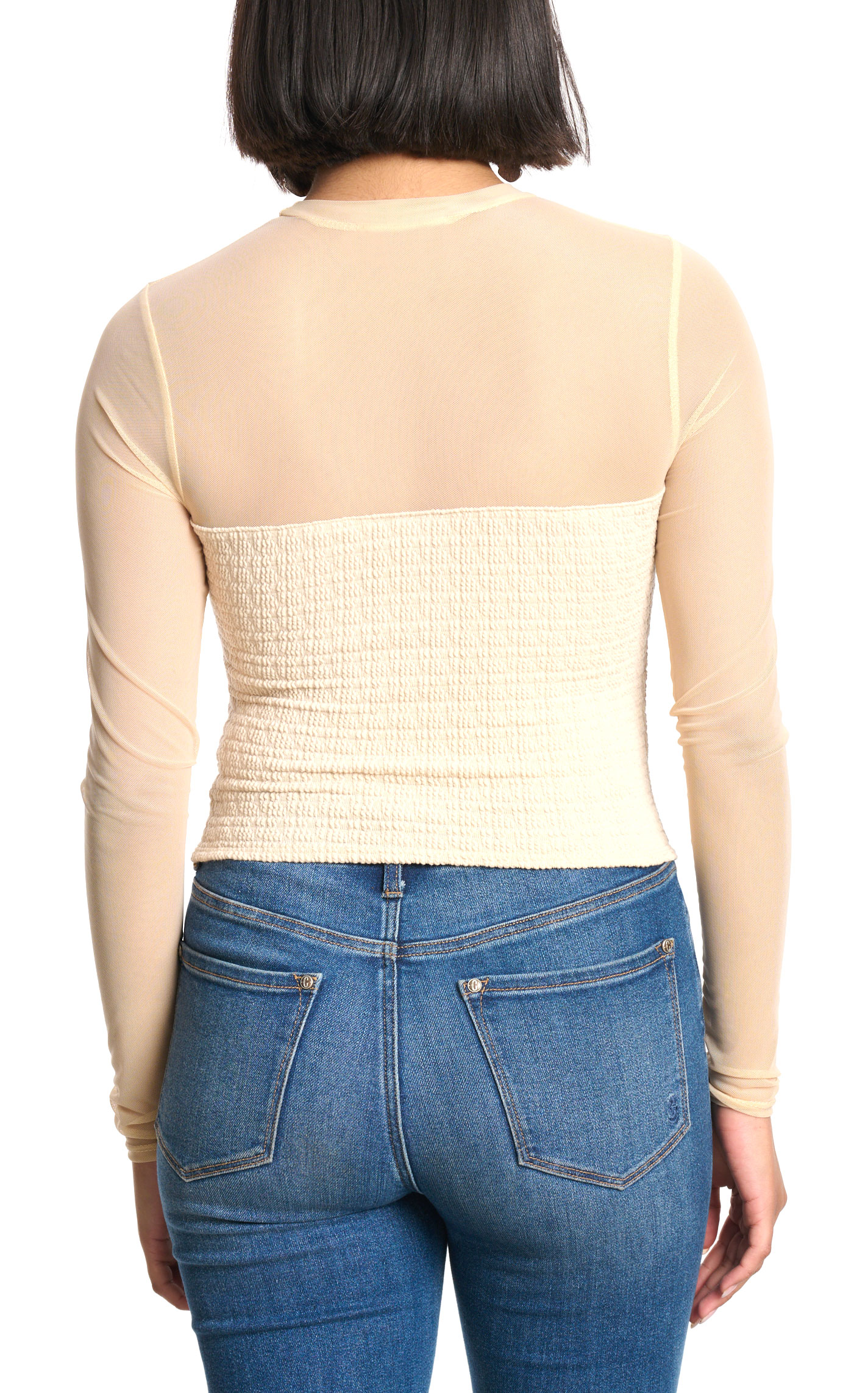 Rockin C Women's Elegant Cream Mesh Top - Image 1