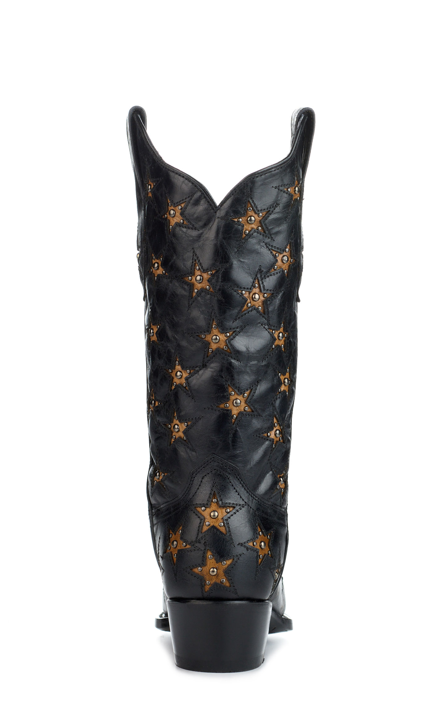Black Star Women's Marfa Black with Dark Gold Star Inlays Snip Toe Cowboy Boots - Image 5
