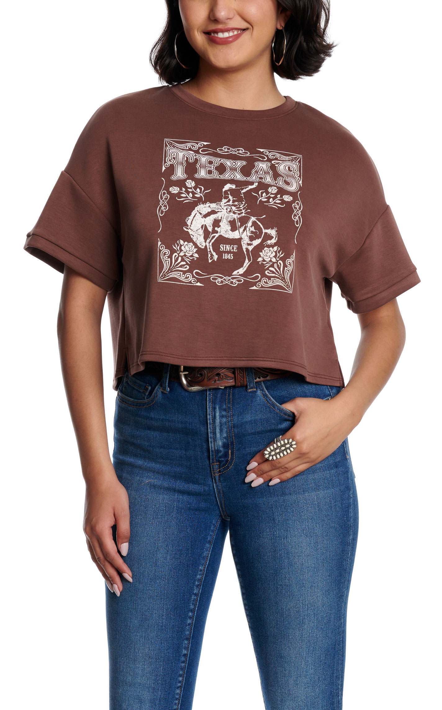 Moa Moa Women's Cappuccino Texas Graphic Cropped T-Shirt - Image 1