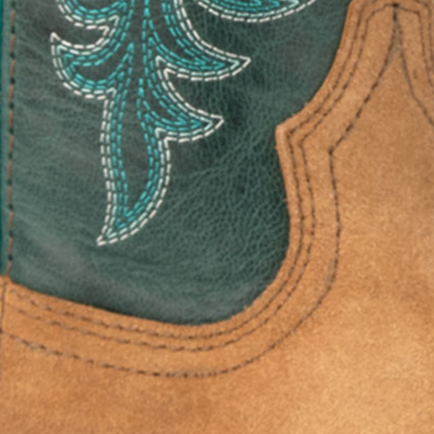 Ariat Women's Hybrid Ranch Time Acorn Tan Roughout and Teal Wide Square Toe Cowboy Boots - Image 1
