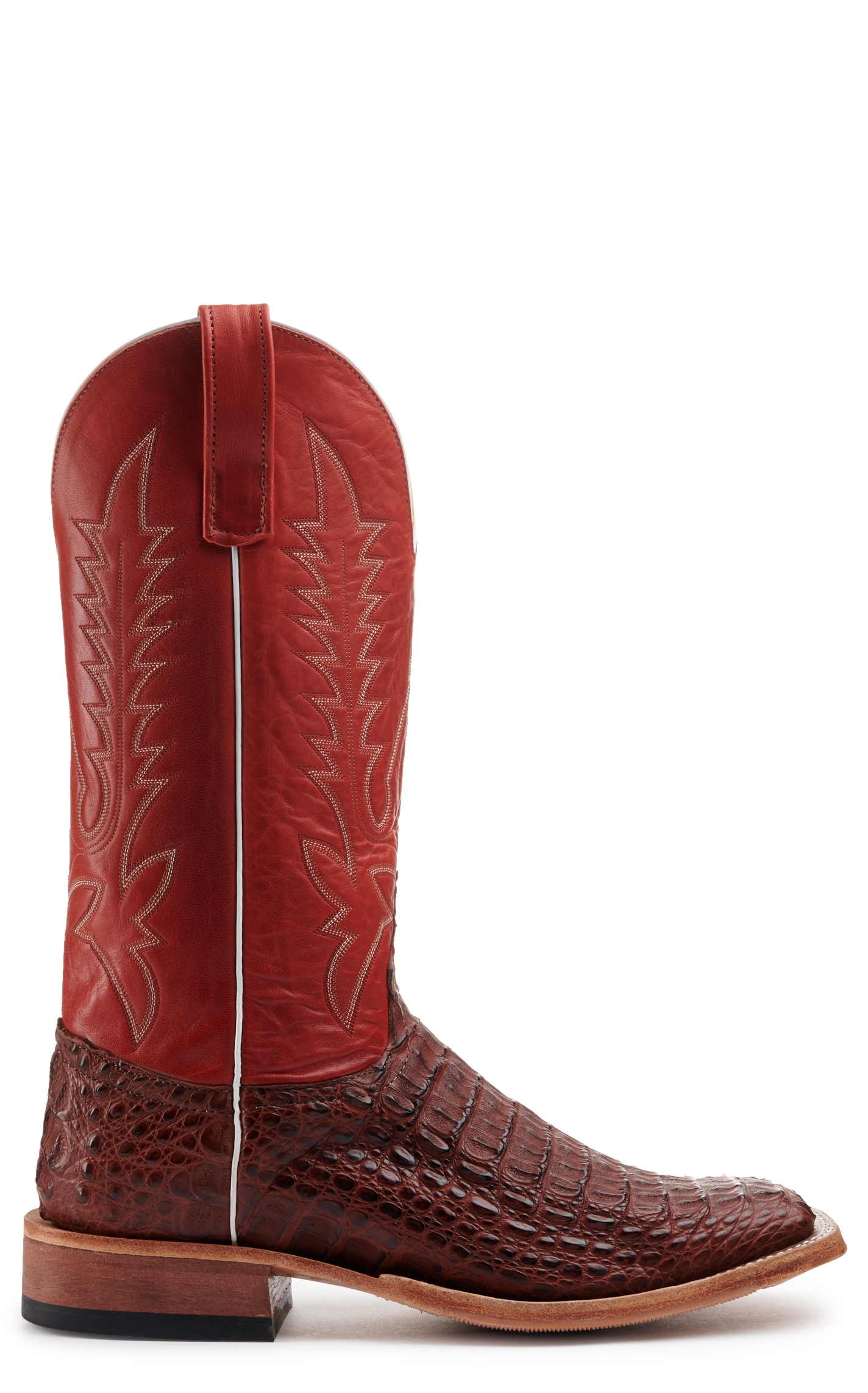 Anderson Bean Men's Rust Lux Hornback Caiman and Red Wide Square Toe Exotic Cowboy Boots - Image 1