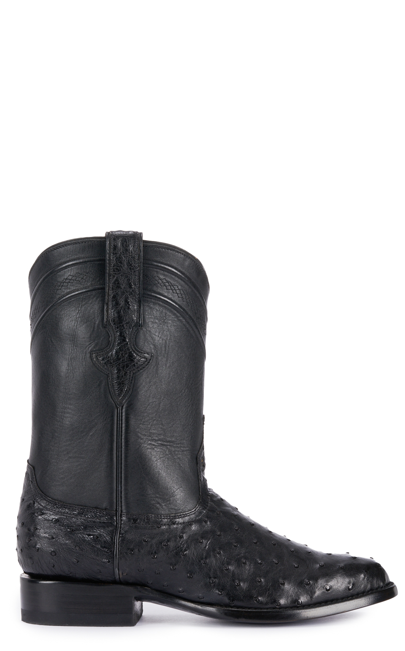 JRC & Sons Men's Miguel Full Quill Ostrich Round Toe Exotic Roper Boot in Black - Image 1
