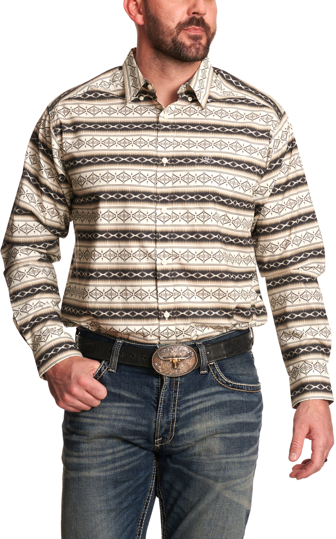 Ariat Men's Marquis Cream Aztec Print Western Shirt - Image 1