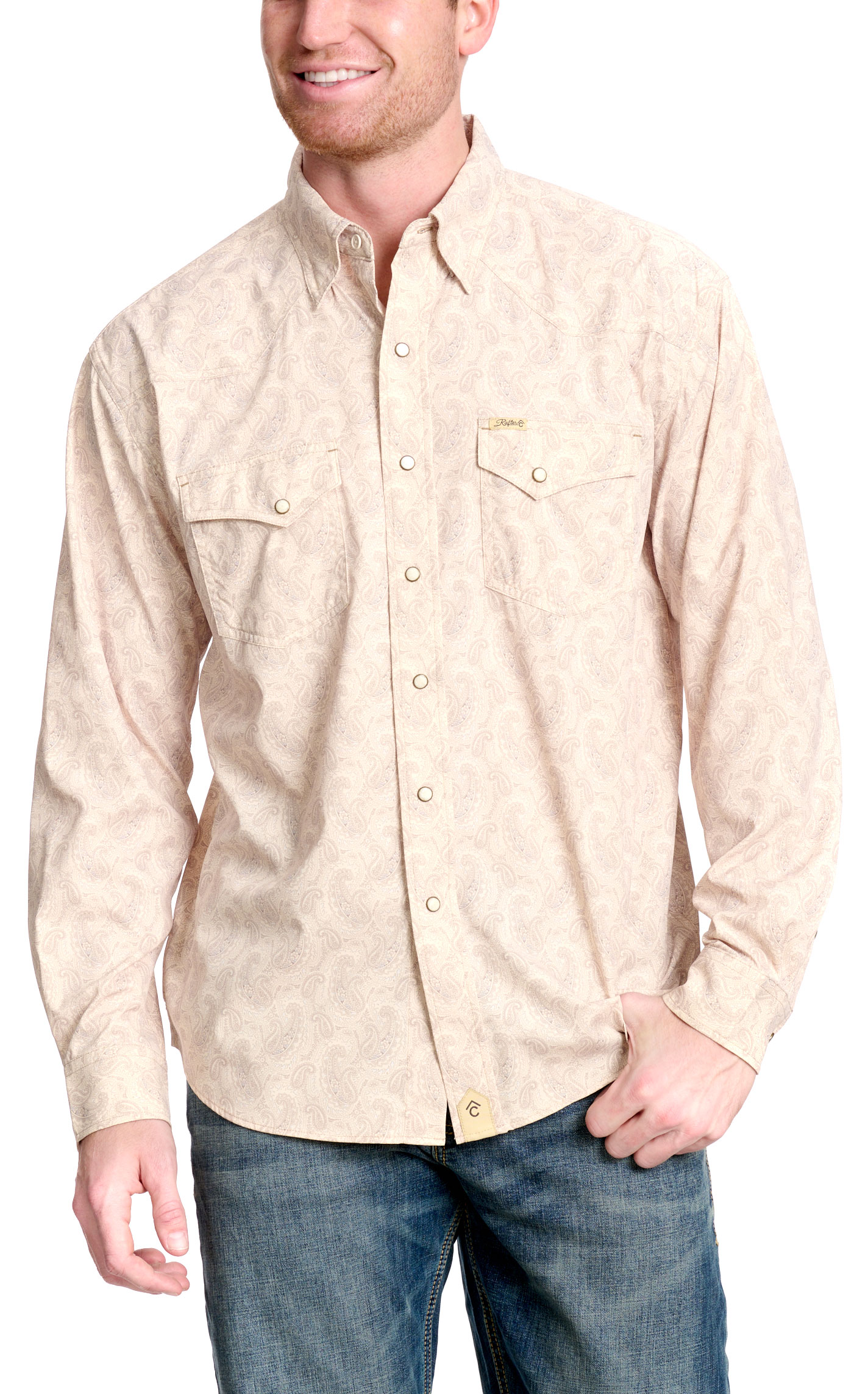 Rafter C Men's Khaki Paisley Long Sleeve Fishing Shirt - Image 1
