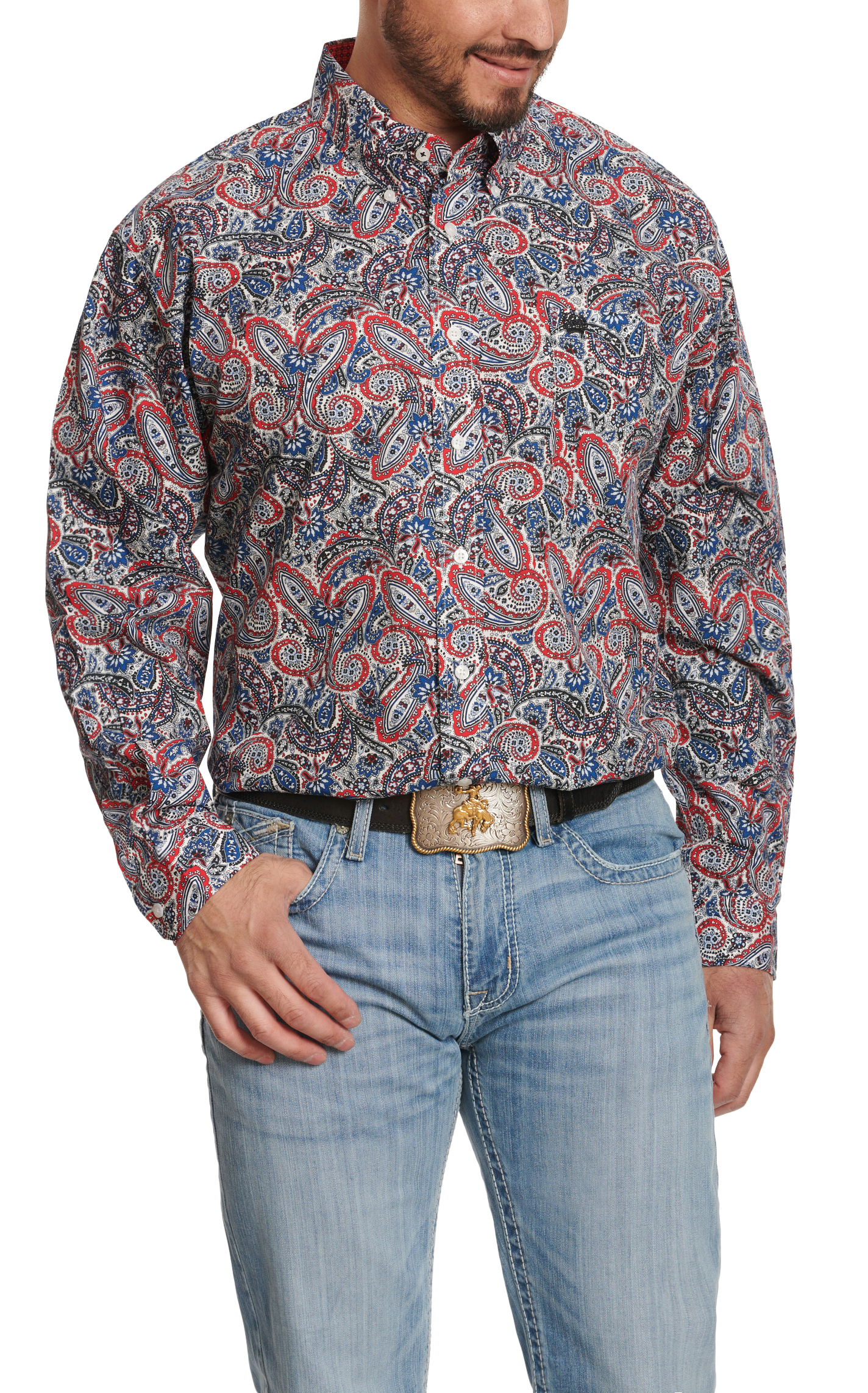 Cinch Men's Royal Blue & Red Paisley Long Sleeve Western Shirt - Image 1