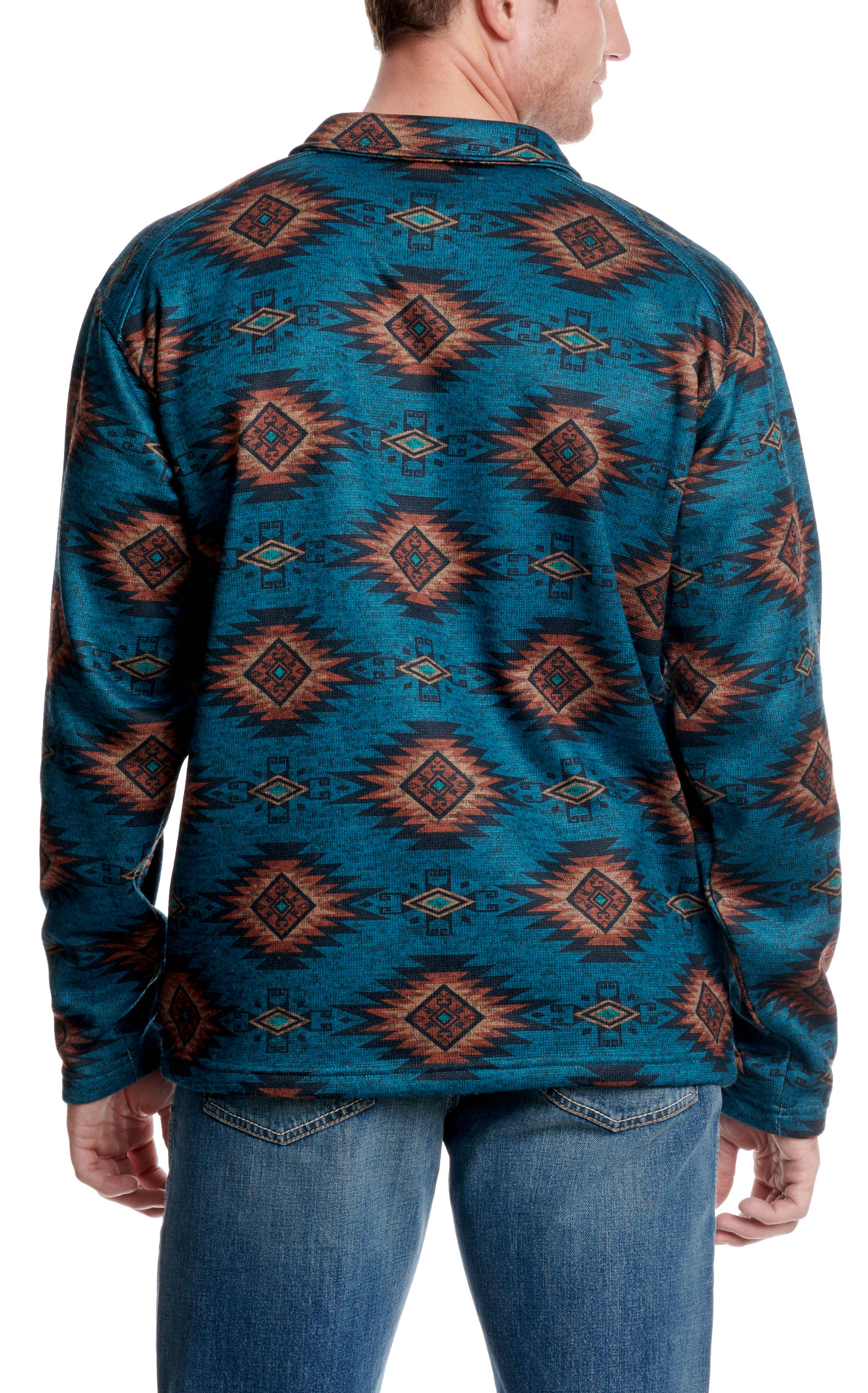 Ariat Men's Caldwell Dark Turquoise & Cinnamon Aztec 1/4 Zip Pullover  - Image 1