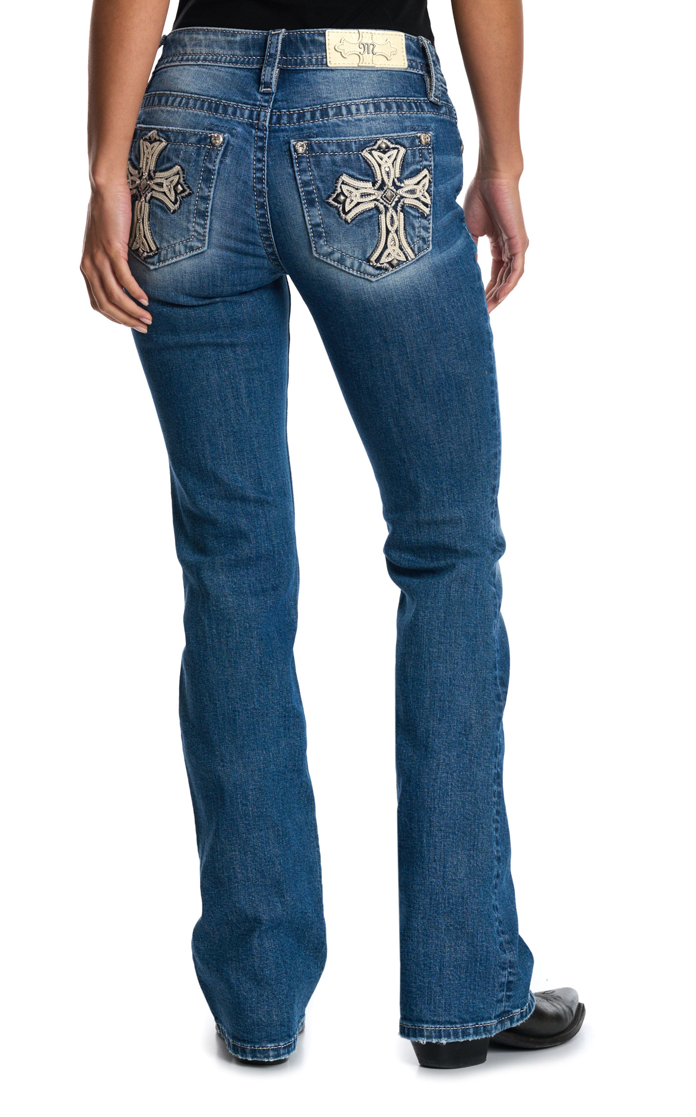 Miss Me Women's Medium Wash Cross Distressed Boot Cut 32\